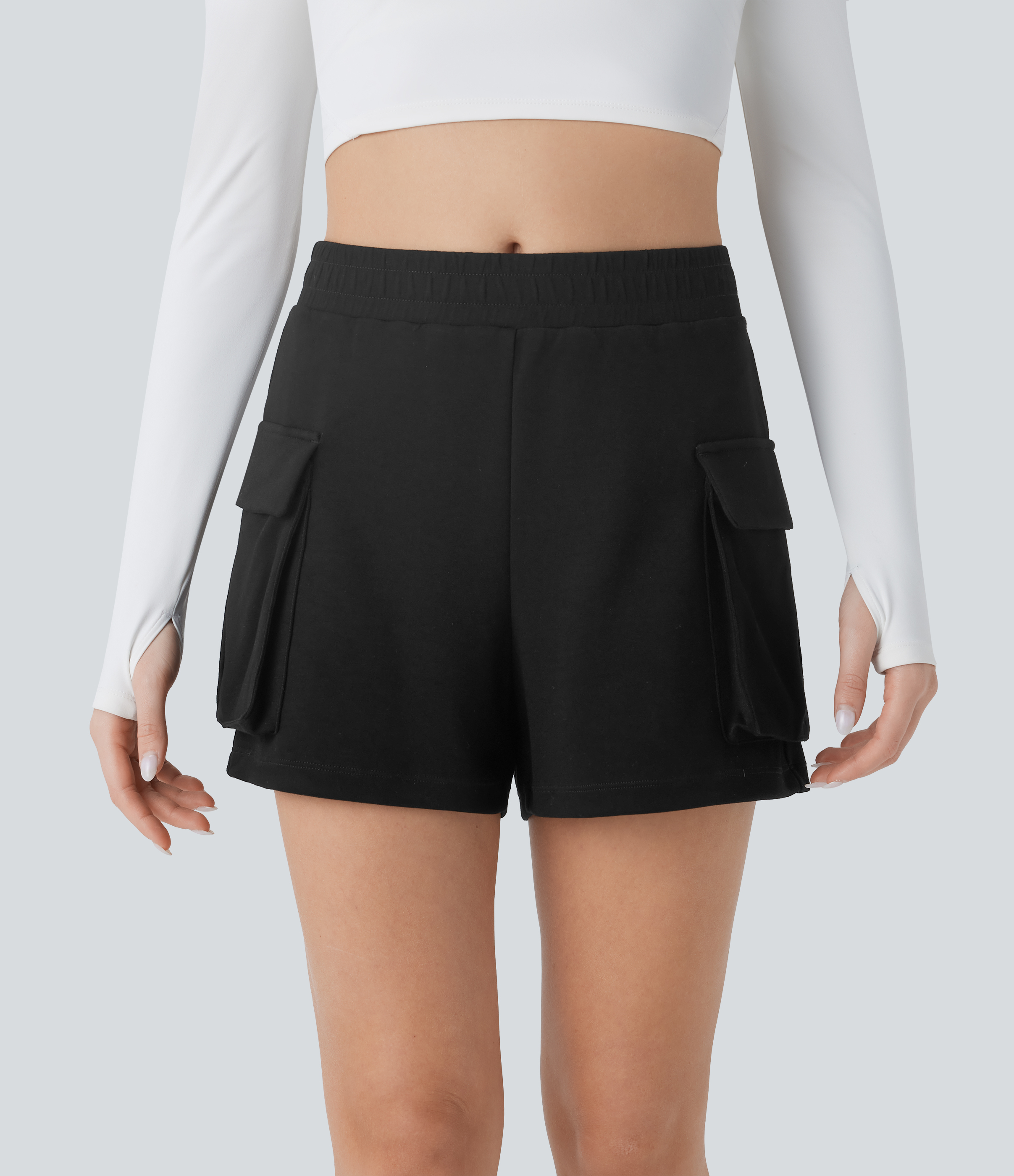 Halara High Waisted Flap Pocket Yoga Cargo Shorts Gym Short - Black - XL booty shorts compression shorts yoga shorts 