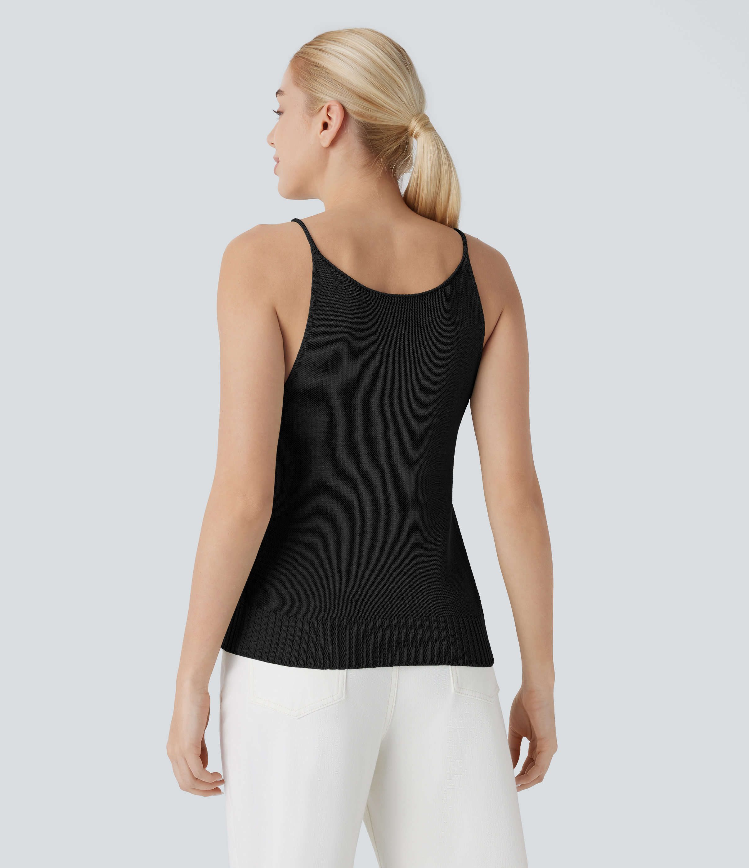 Halara Solid Casual Knit Cami Top  - Black - S 