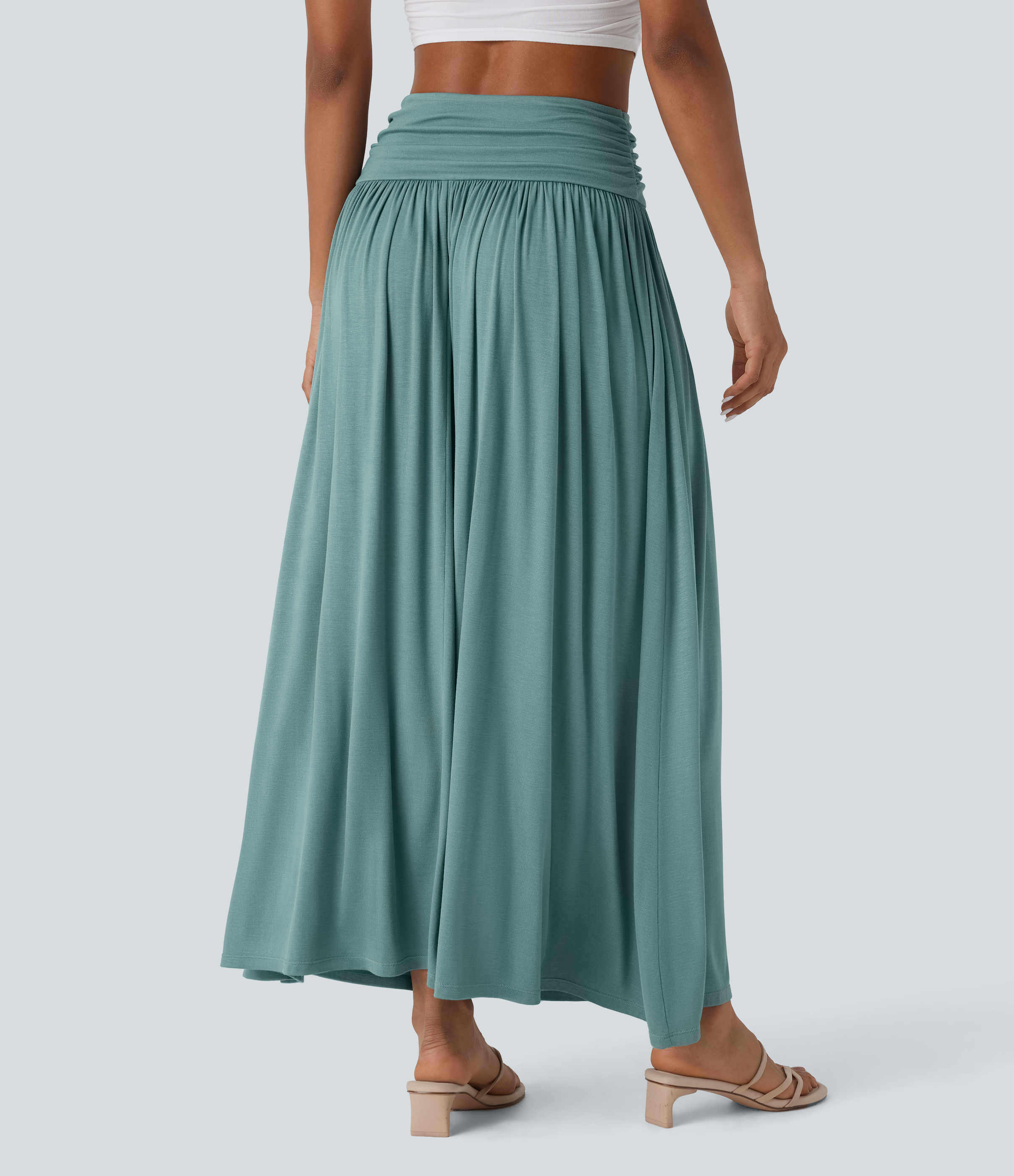 Halara High Waisted Ruched Flowy Maxi Casual Skirt  - Mineral Blue - S(regular) 