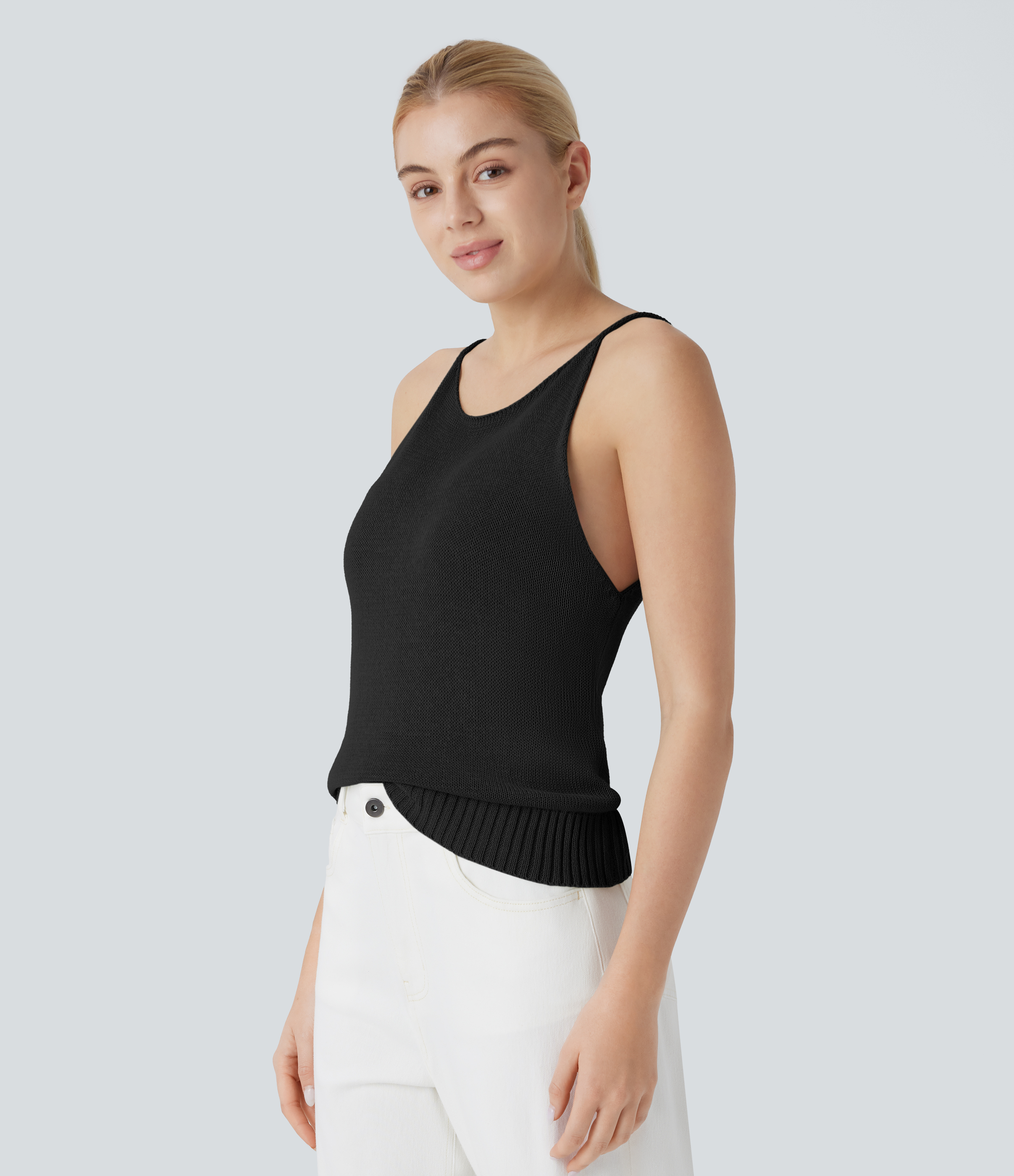 Halara Solid Casual Knit Cami Top  - Black - S 