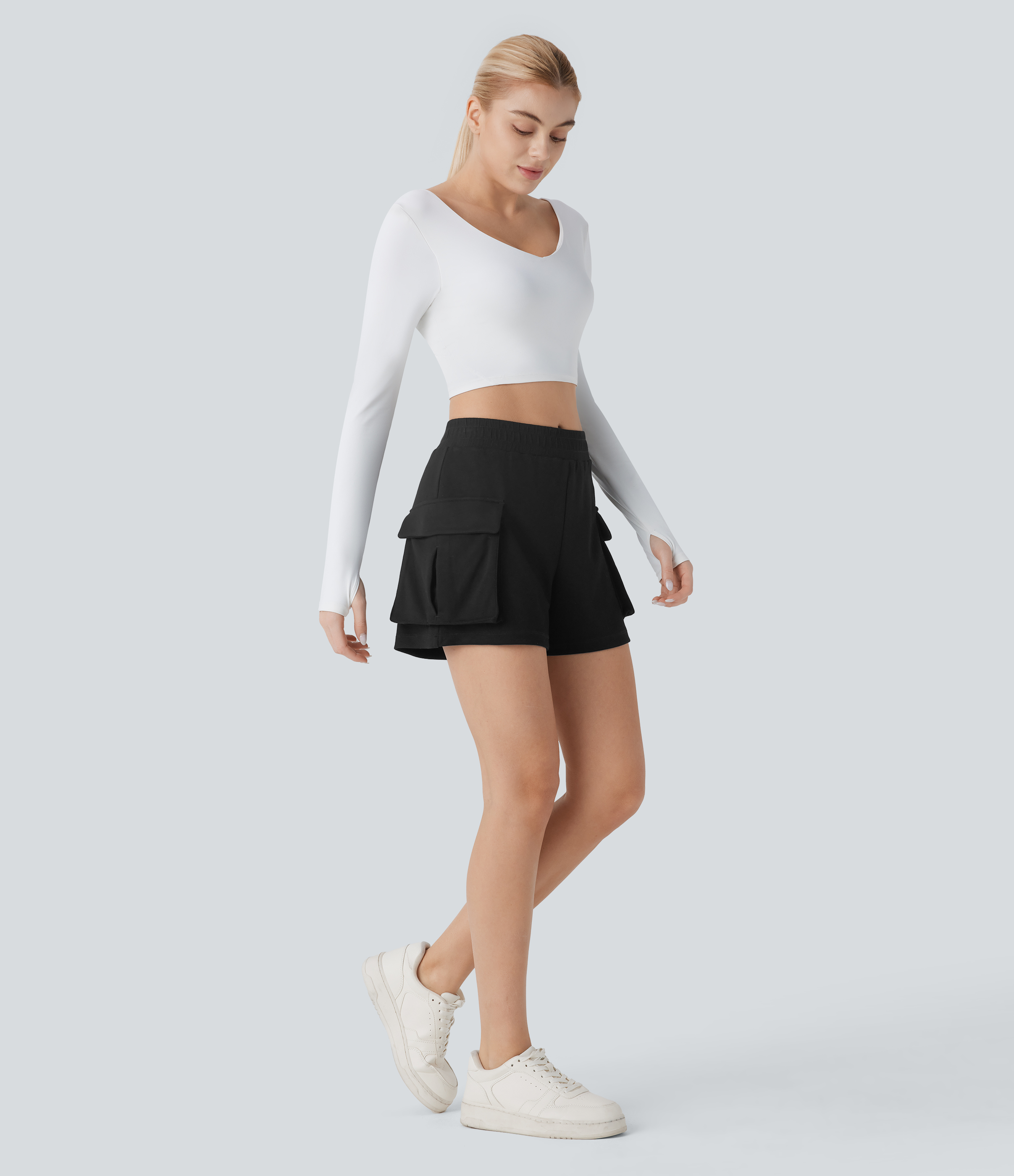 Halara High Waisted Flap Pocket Yoga Cargo Shorts Gym Short - Black - XL booty shorts compression shorts yoga shorts 