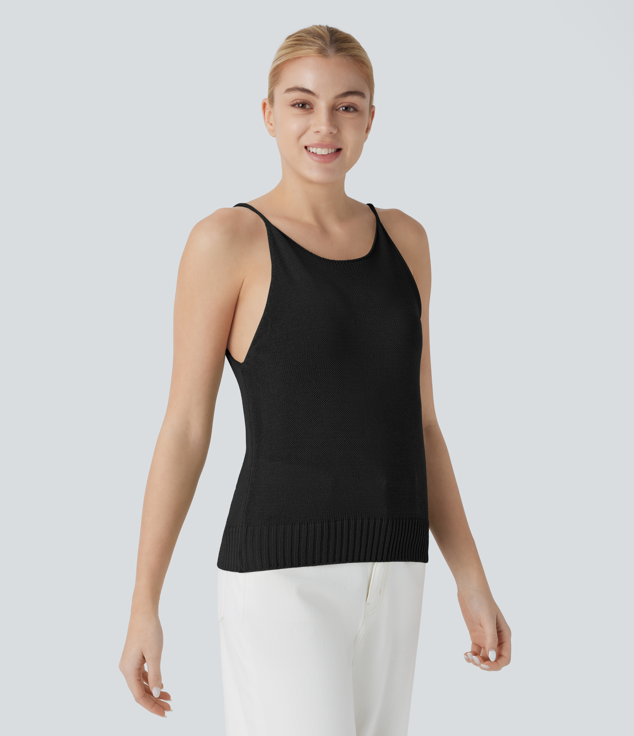 Halara Solid Casual Knit Cami Top  - Black - S 