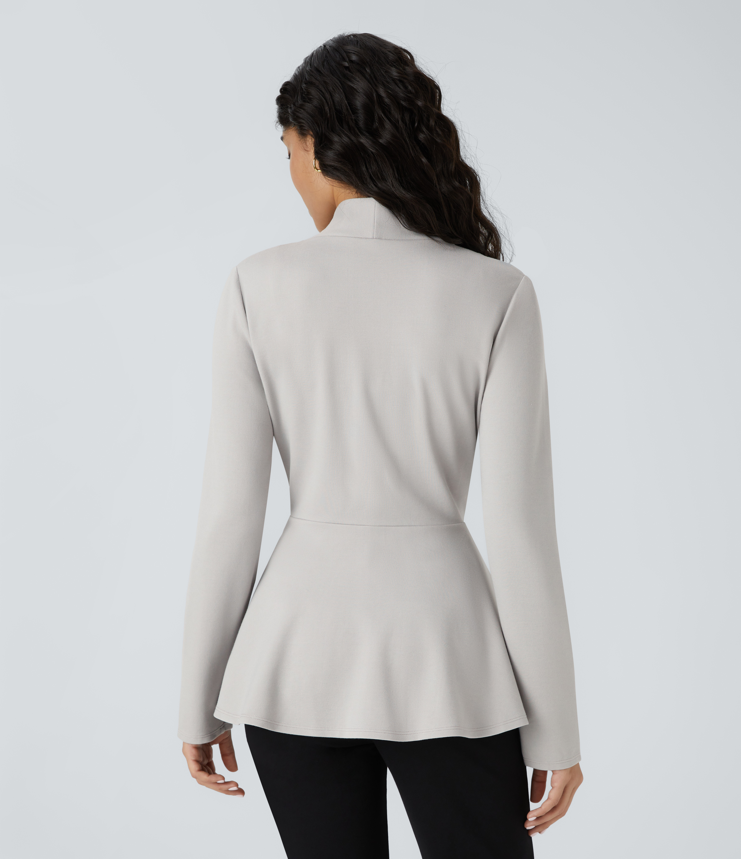 Earthy Gray Veste peplum de travail à col en V et à simple boutonnage / 2
