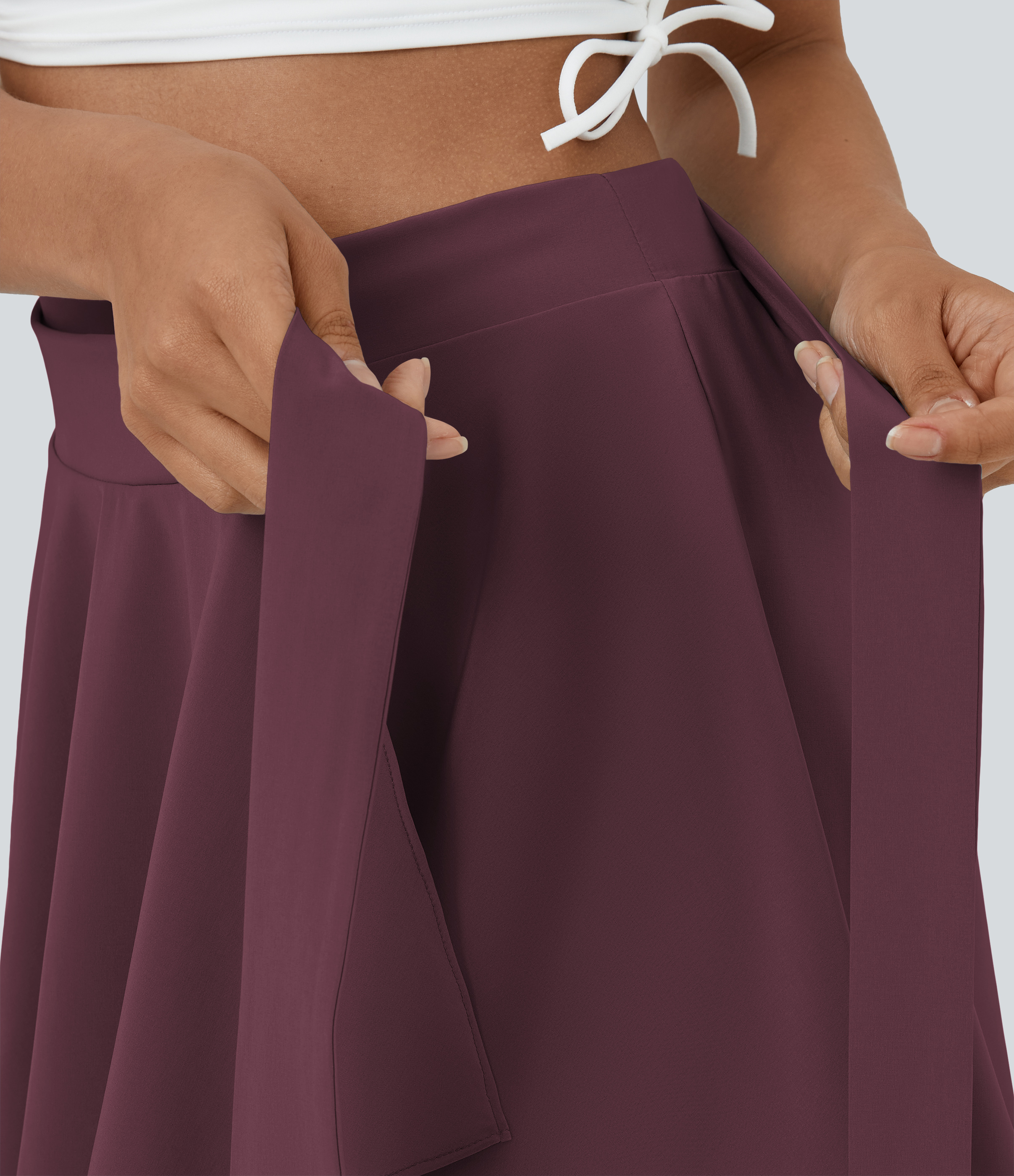 Halara Breezefulв„ў High Waisted Tie Side 2-in-1 Side Pocket Flowy Micro Mini Flare Quick Dry Casual Skirt  - Deep Crimson - S(regular) 