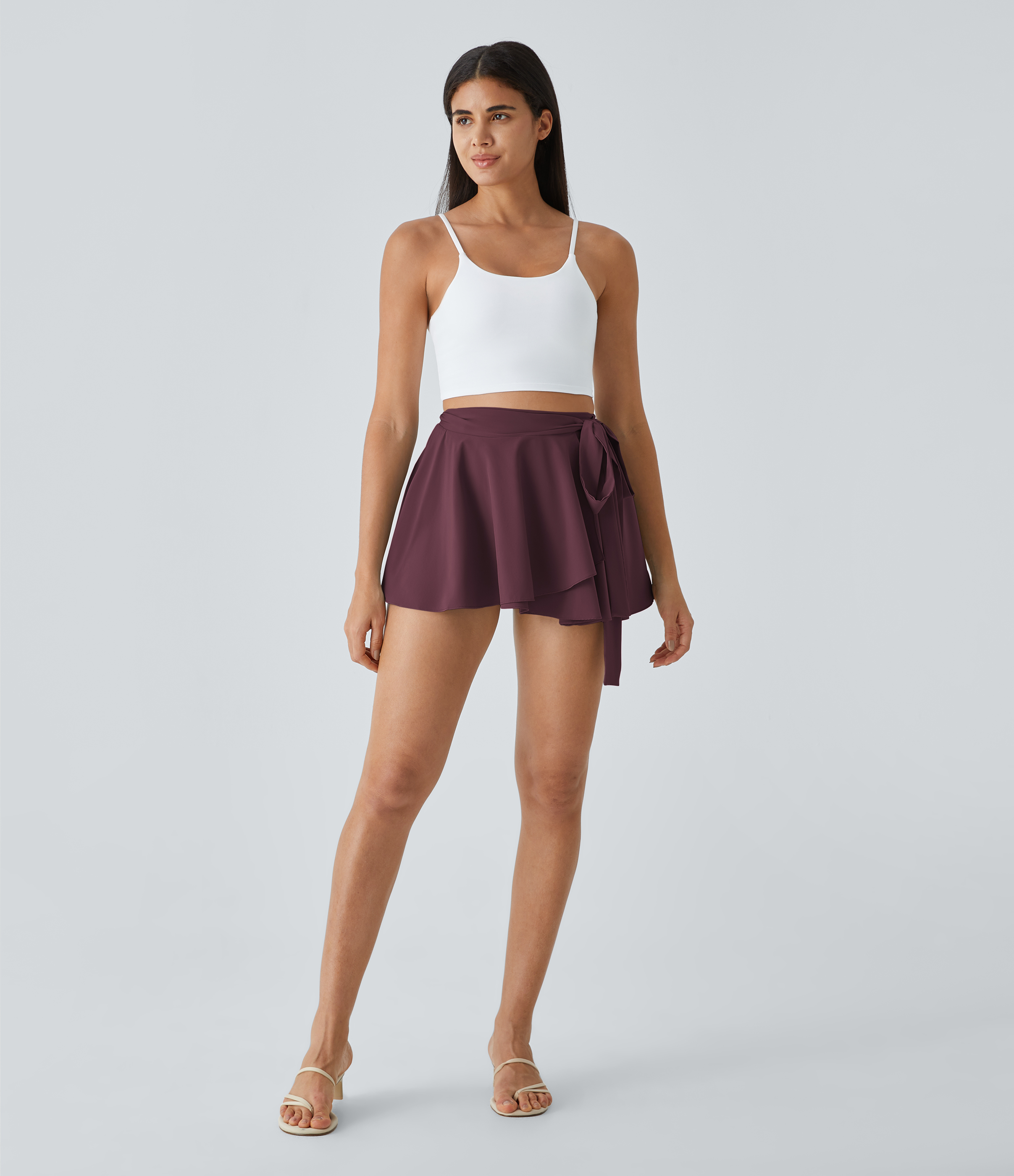 Halara Breezefulв„ў High Waisted Tie Side 2-in-1 Side Pocket Flowy Micro Mini Flare Quick Dry Casual Skirt  - Deep Crimson - S(regular) 