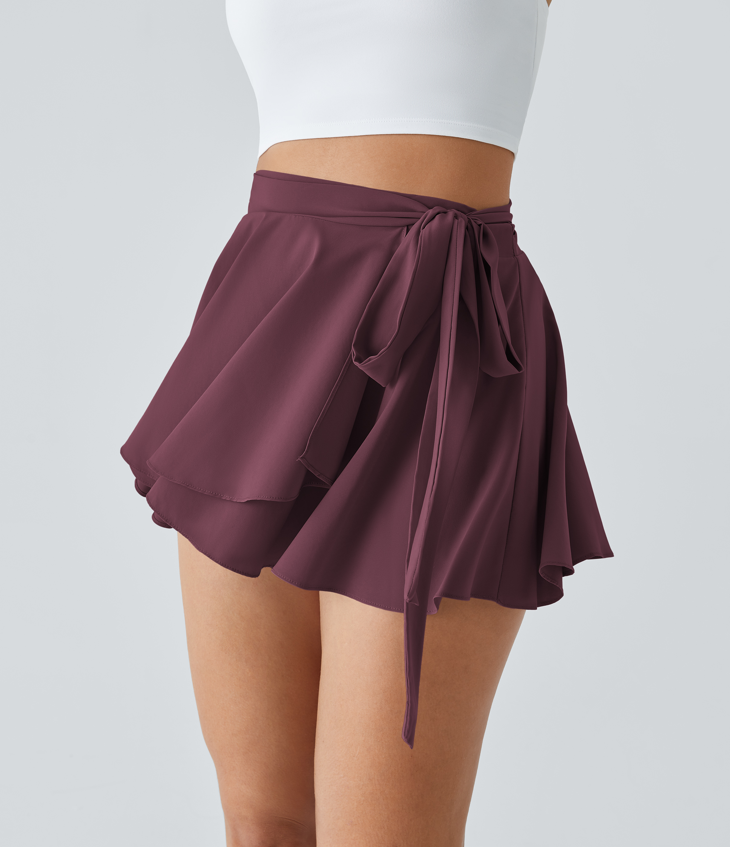 Halara Breezefulв„ў High Waisted Tie Side 2-in-1 Side Pocket Flowy Micro Mini Flare Quick Dry Casual Skirt  - Deep Crimson - S(regular) 