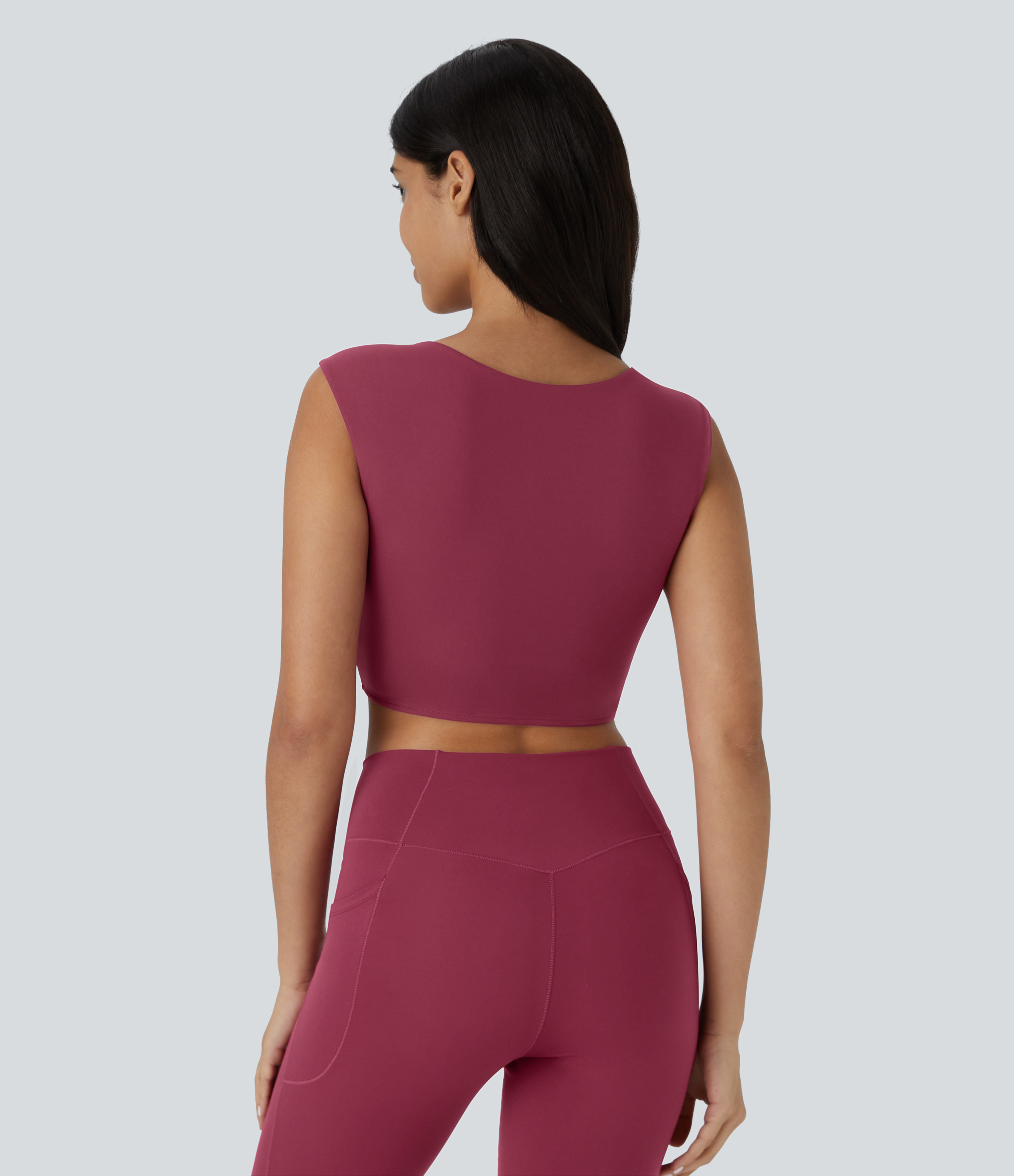 Halara Softlyzeroв„ў Airy Square Neck Small Cap Sleeve Cropped Cool Touch Yoga Sports Top  - Cordovan - S 