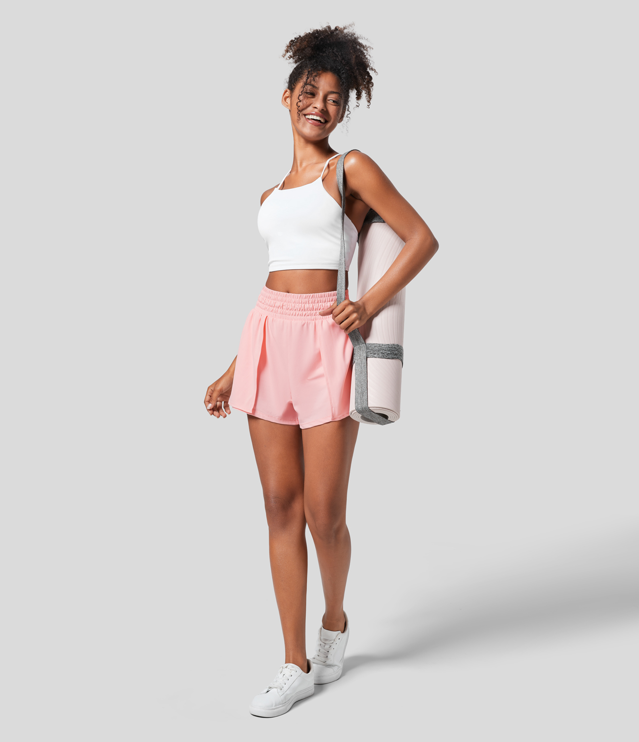 Halara High Waisted Inside Drawstring Side Pocket 2-in-1 Yoga Shorts Gym Short - Pink Dogwood - XS booty shorts compression shorts 
