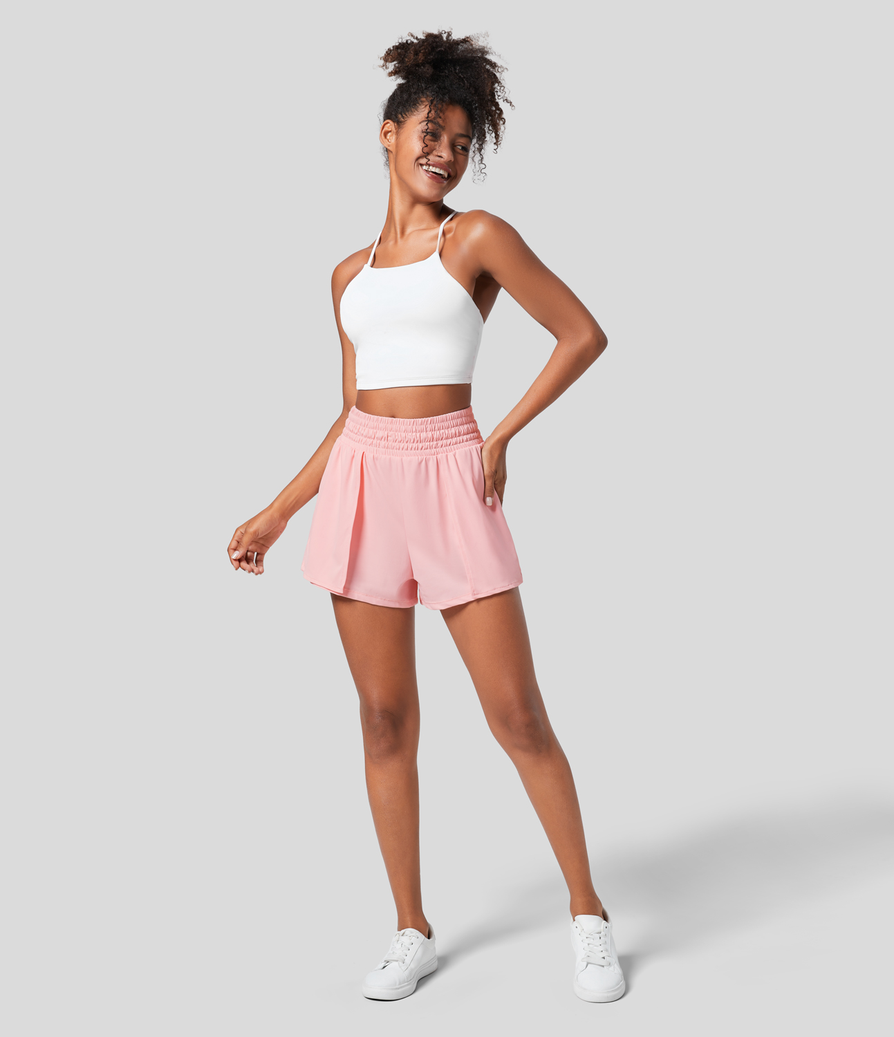 Halara High Waisted Inside Drawstring Side Pocket 2-in-1 Yoga Shorts Gym Short - Pink Dogwood - XS booty shorts compression shorts 