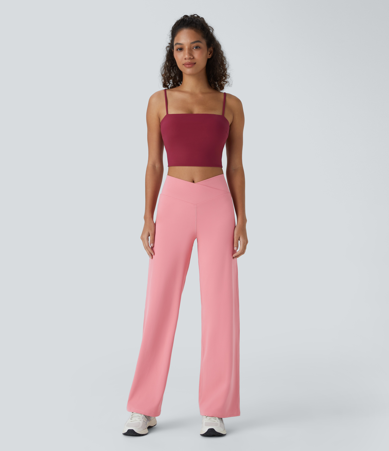 Halara Crossover High Waisted Back Pocket Wide Leg Yoga Pants  - Candy Pink - L 