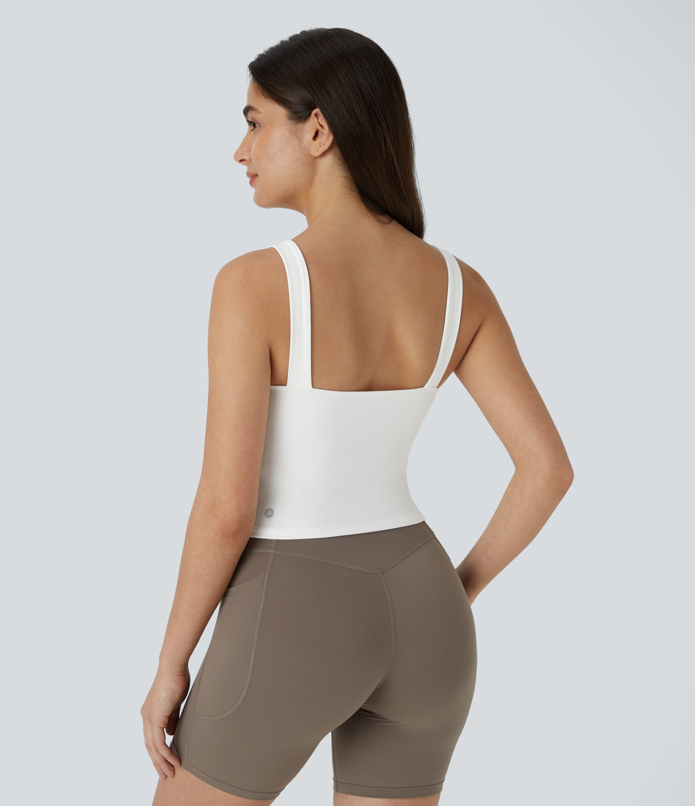 Halara Softlyzeroв„ў Plush Square Neck Cropped Skinny Yoga Tank Top Tank Top - White - S golf tops halter top tunic tops sleeveless tops 