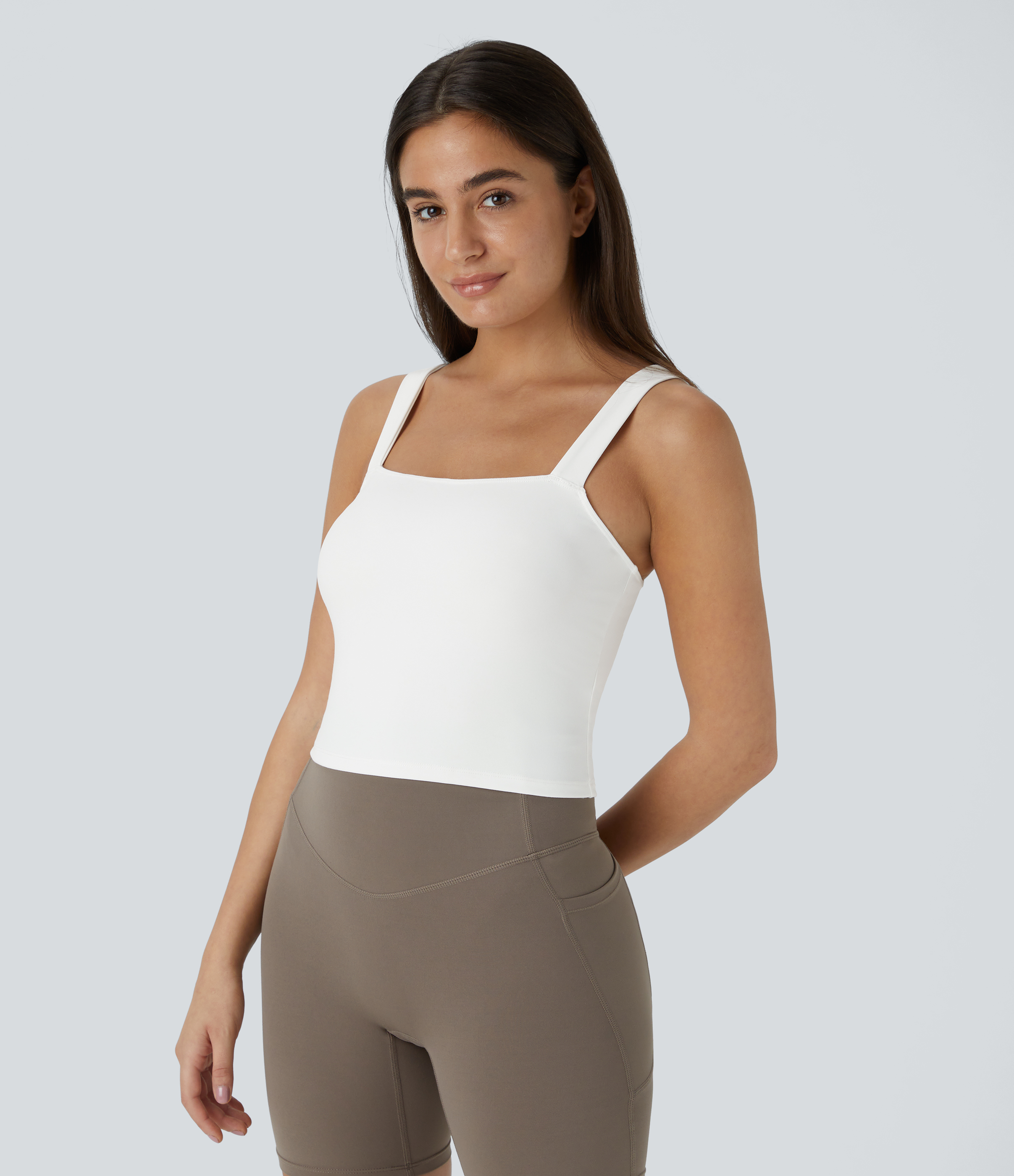 Halara Softlyzeroв„ў Plush Square Neck Cropped Skinny Yoga Tank Top Tank Top - White - S golf tops halter top tunic tops sleeveless tops 