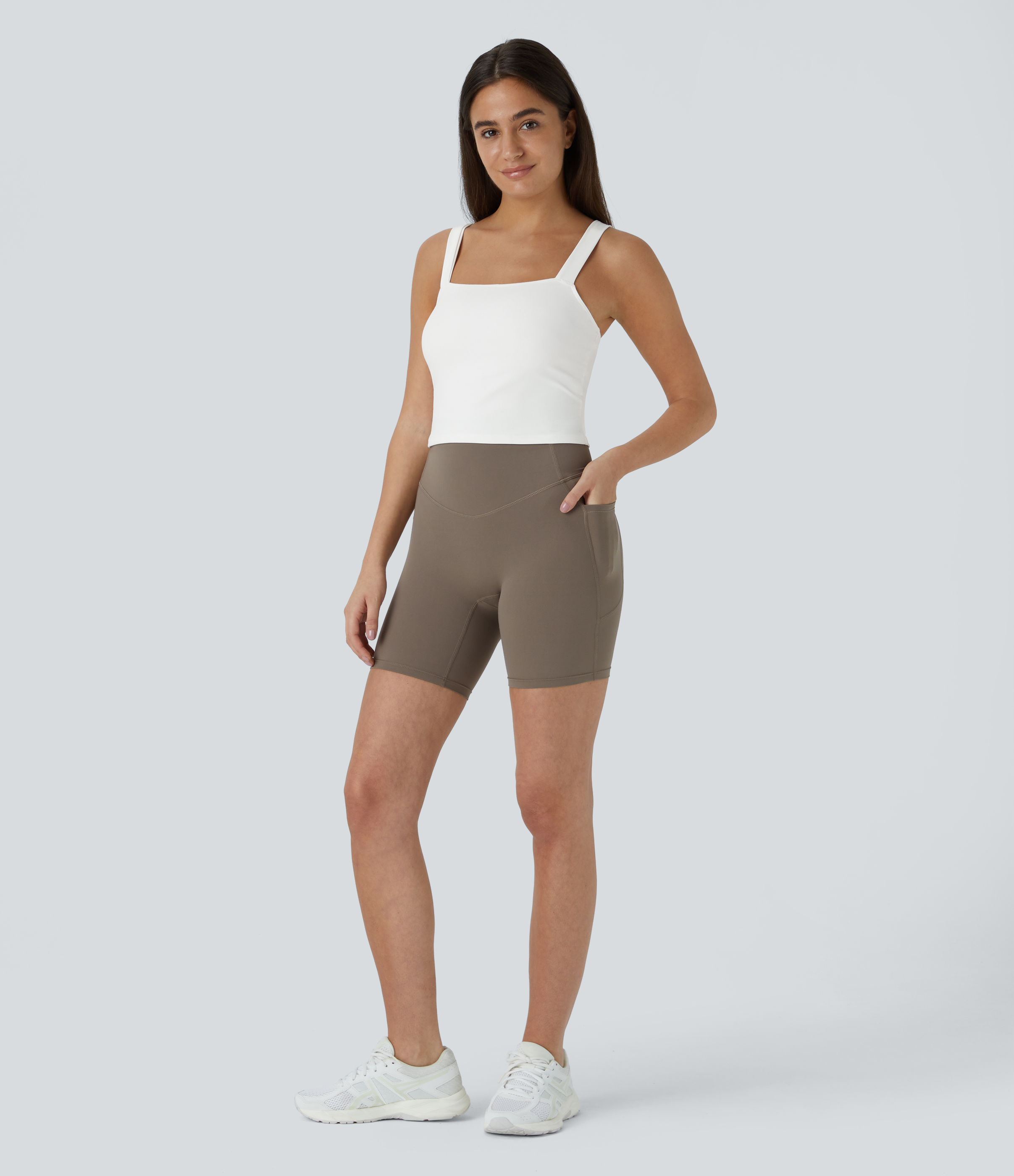 Halara Softlyzeroв„ў Plush Square Neck Cropped Skinny Yoga Tank Top Tank Top - White - S golf tops halter top tunic tops sleeveless tops 