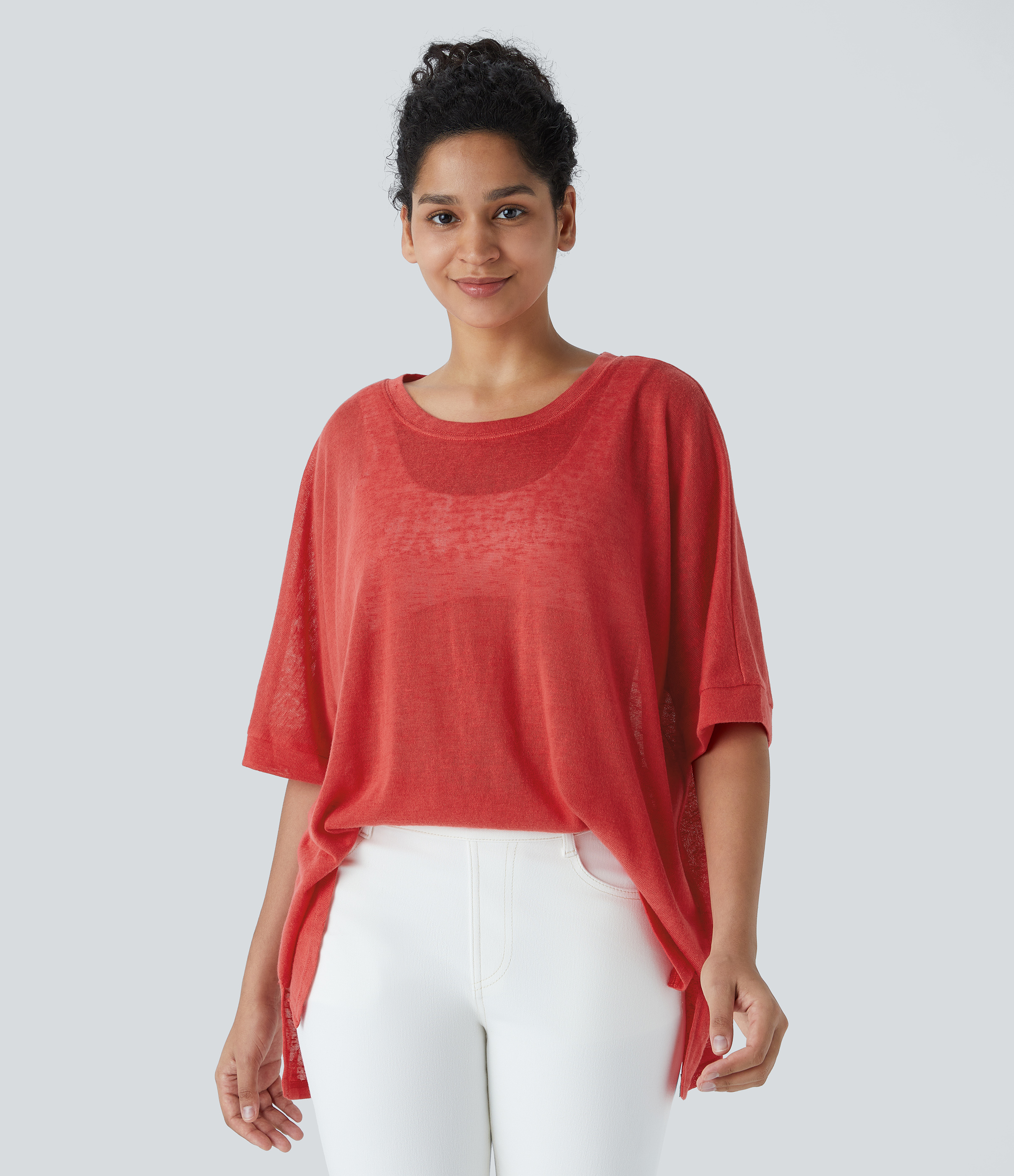 Halara Asymmetric Split Hem Sheer Oversize Casual Top Tank Top - Rubicondo - XL golf tops halter top tunic tops sleeveless tops backless top 