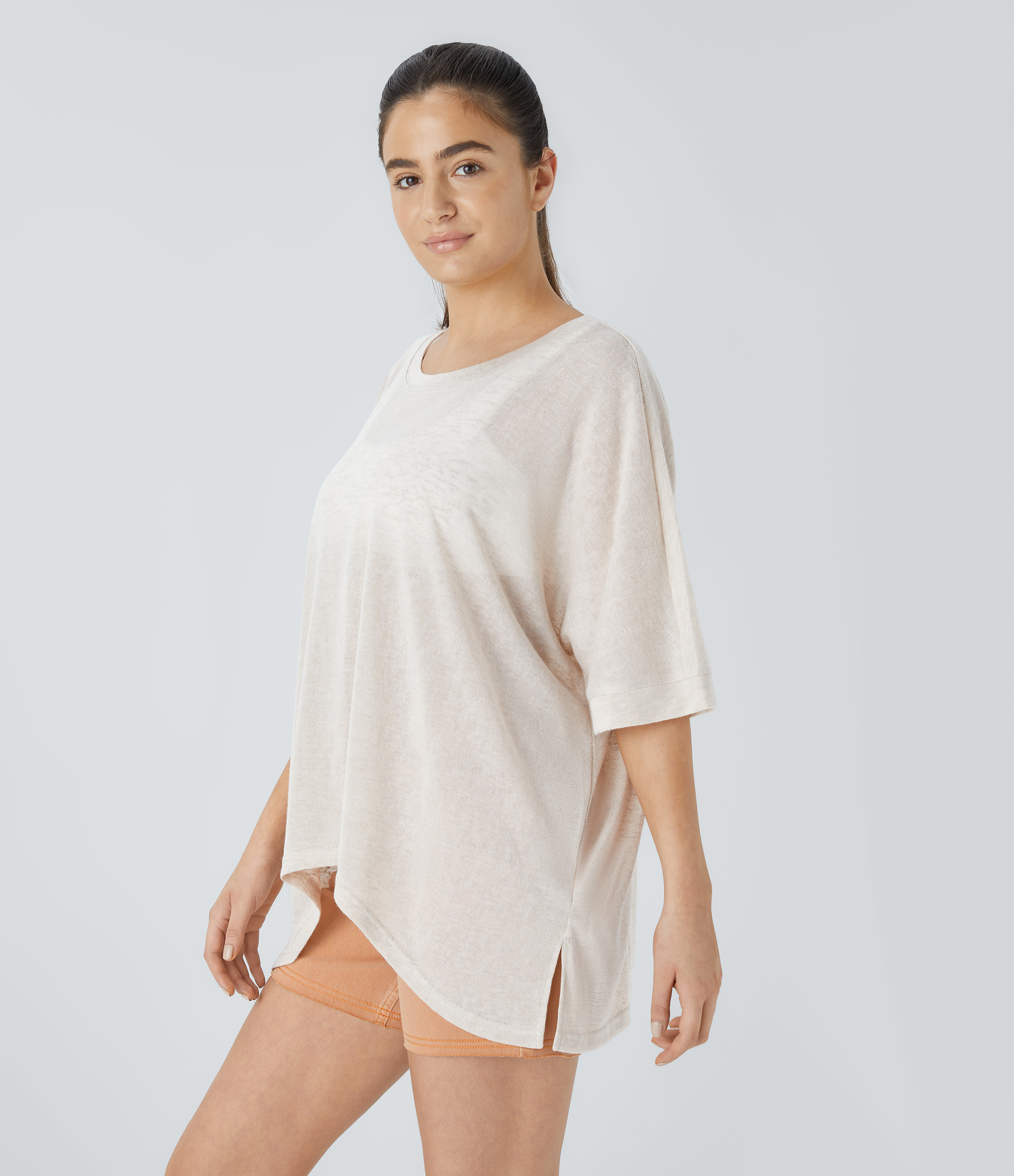 Halara Asymmetric Split Hem Sheer Oversize Casual Top Tank Top - Whisper White - M golf tops halter top tunic tops sleeveless tops 