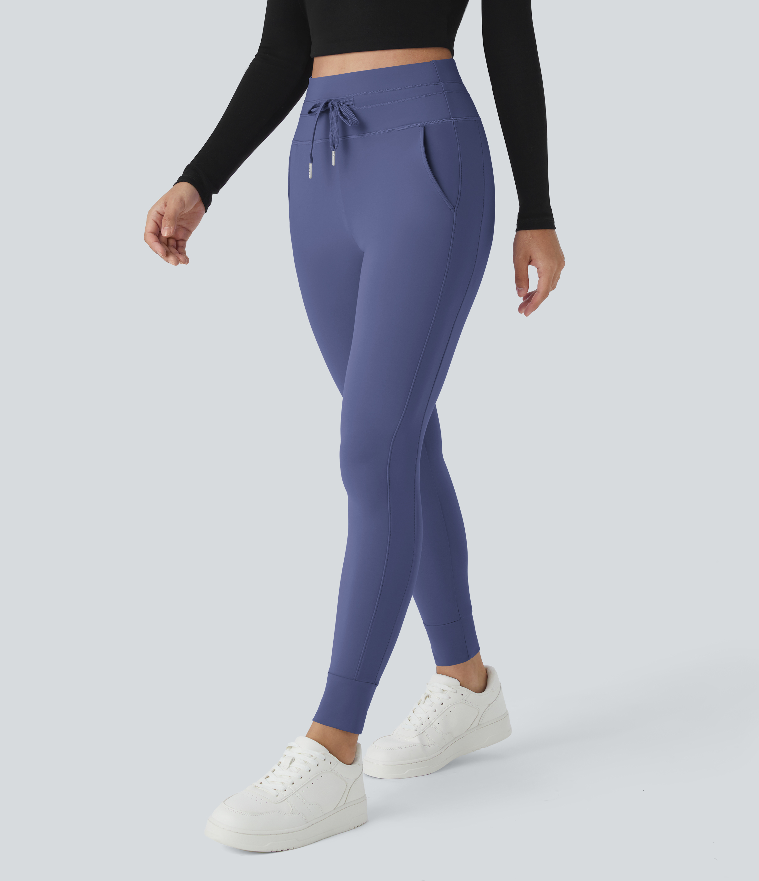 Halara Softlyzeroв„ў Airy High Waisted Drawstring Side Pocket Plain Cool Touch Full Length Joggers-UPF50+  - Dusky Blue - XL(petite) 