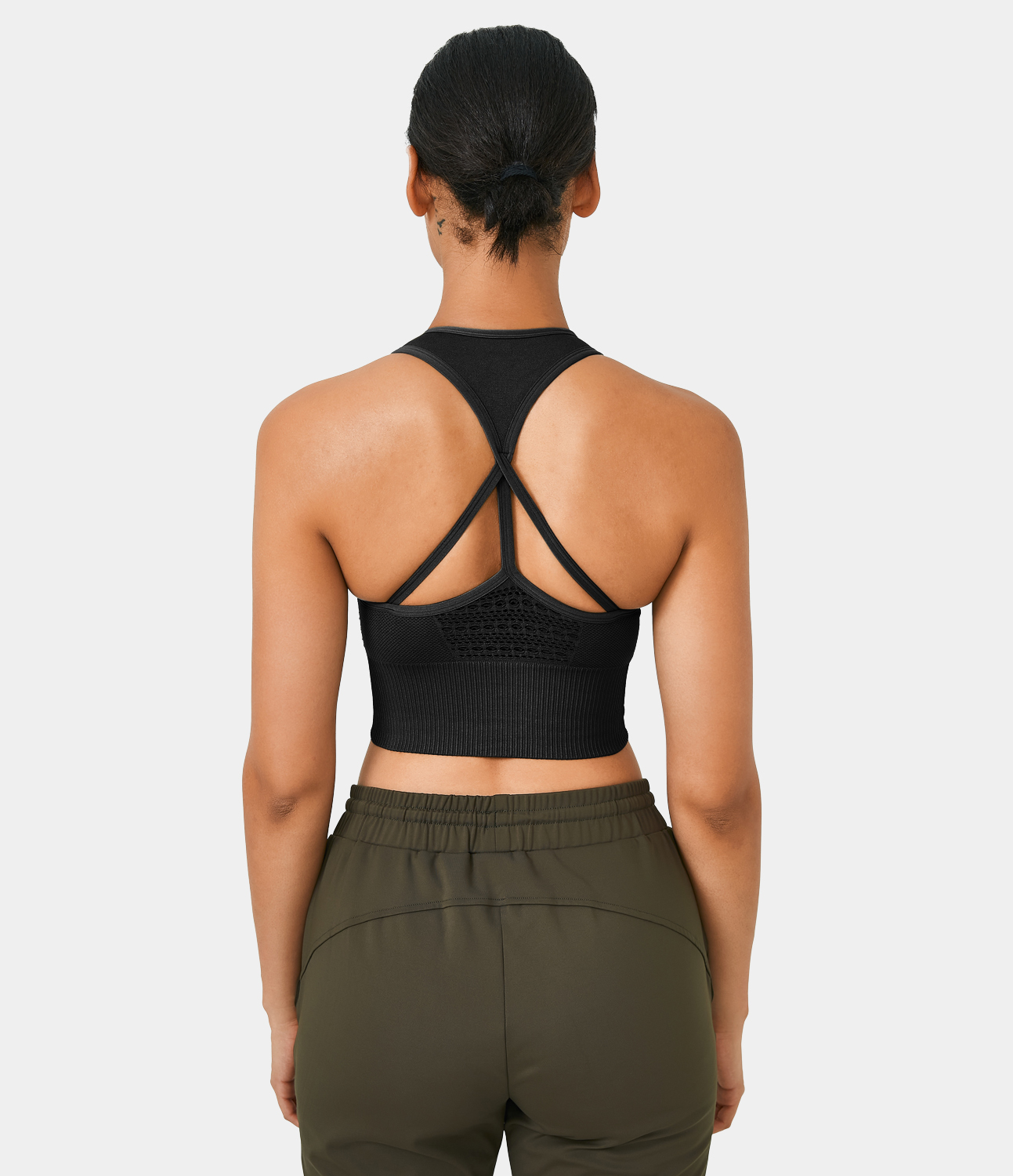 Halara Seamless Flow Medium Support Racerback T Back Workout Sports Bra  - Black - L push up bra strapless bra backless bra sticky bra 