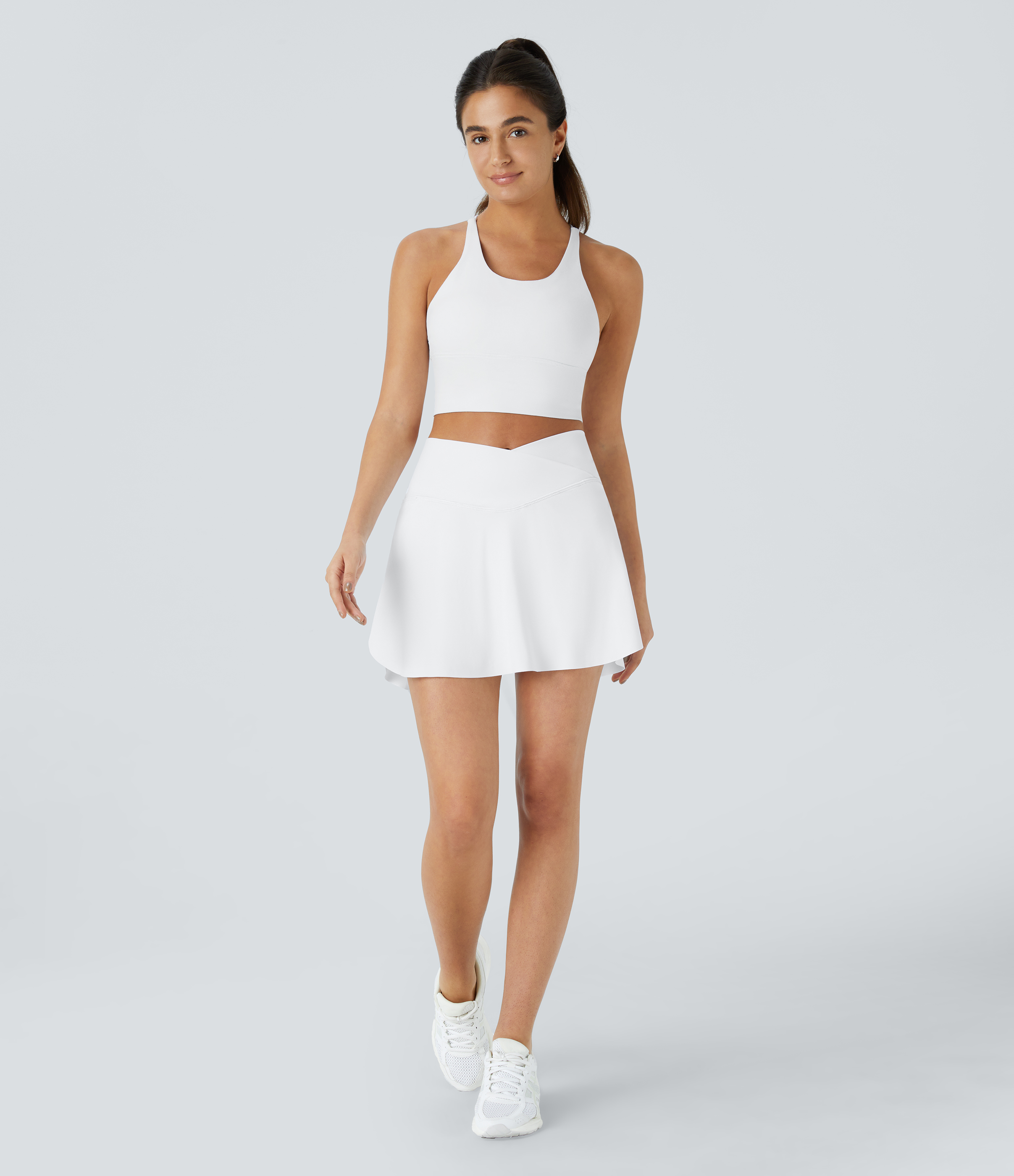 Halara Softlyzeroв„ў Airy Crossover Side Pocket 2-in-1 Cool Touch Tennis Skirt-Lucid-Longer Length  - White - S(Long) midi skirt a line skirt 