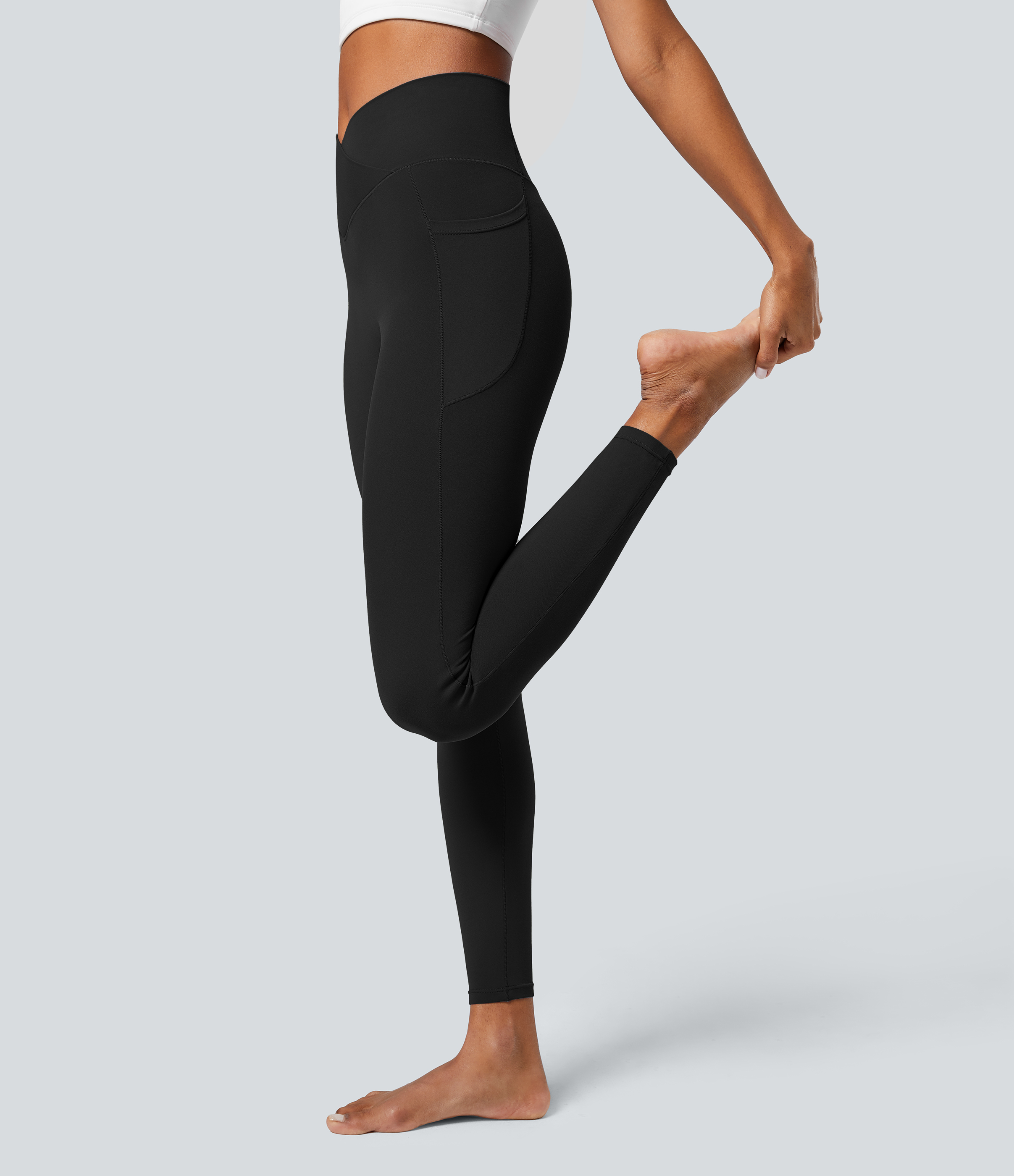 Halara CloudfulВ® Crossover Pocket Plain Leggings  - Black - XS(full_length) gym leggings leggings with pockets leggings with butt lift 