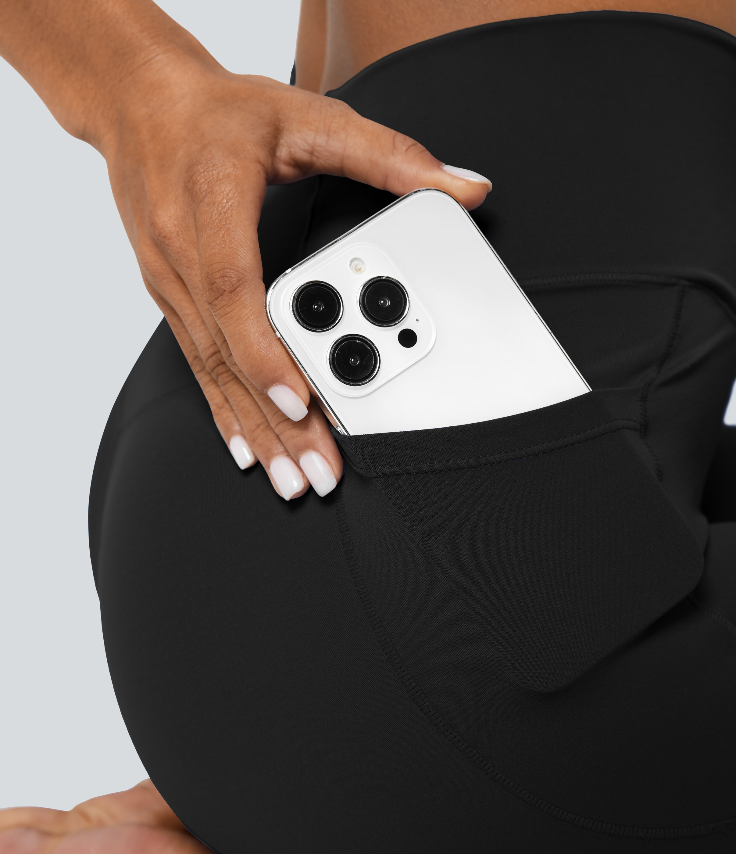 Halara CloudfulВ® Crossover Pocket Plain Leggings  - Black - XS(full_length) gym leggings leggings with pockets leggings with butt lift 