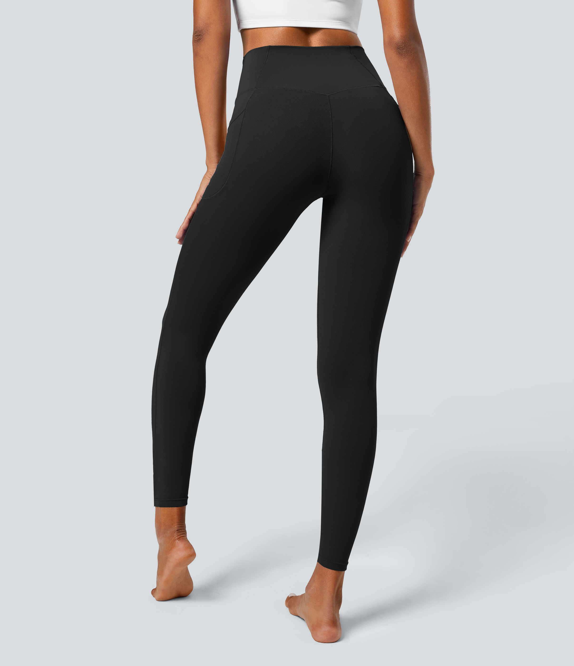 Halara CloudfulВ® Crossover Pocket Plain Leggings  - Black - XS(full_length) gym leggings leggings with pockets leggings with butt lift 