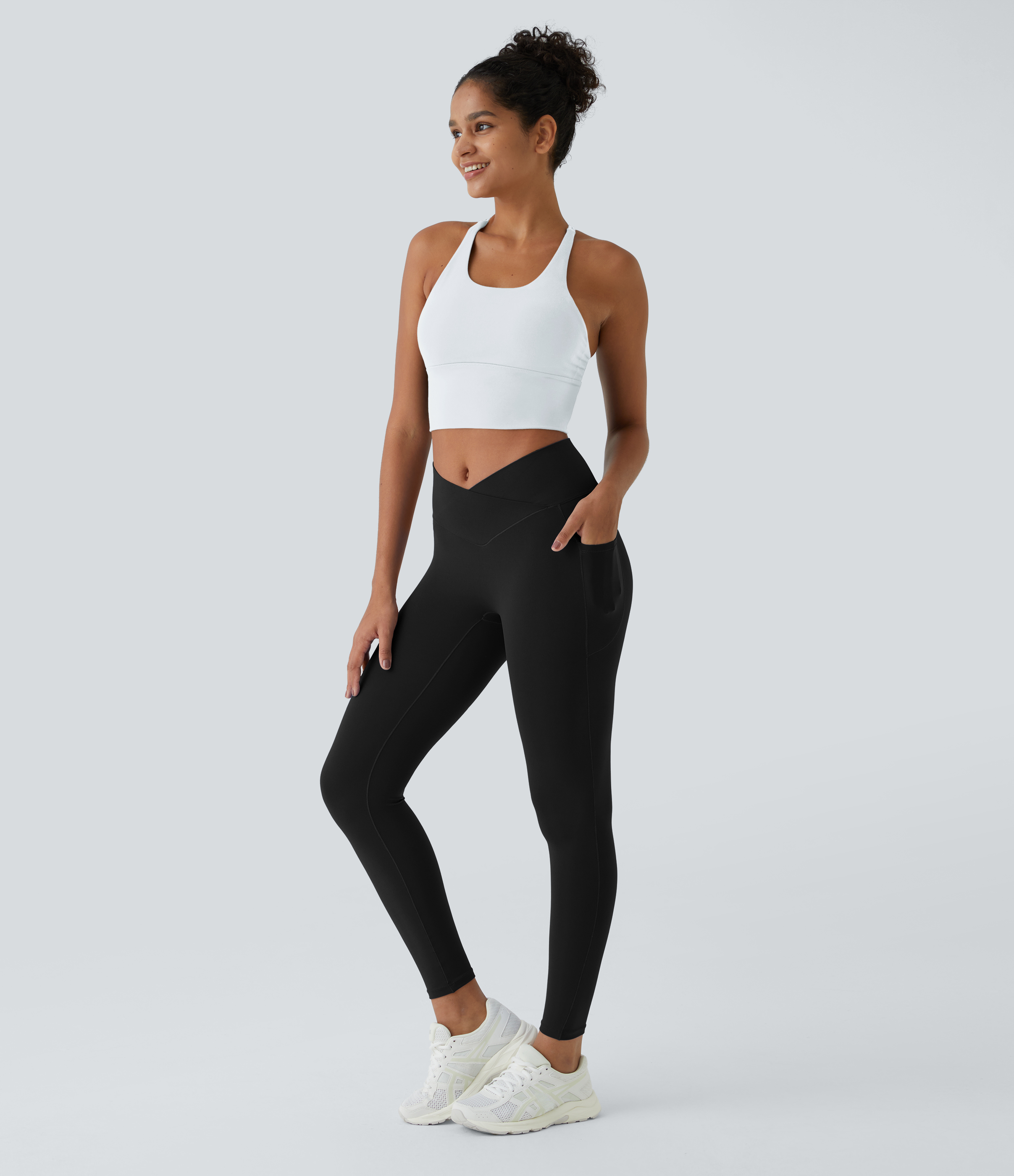 Halara CloudfulВ® Crossover Pocket Plain Leggings  - Black - XS(full_length) gym leggings leggings with pockets leggings with butt lift 