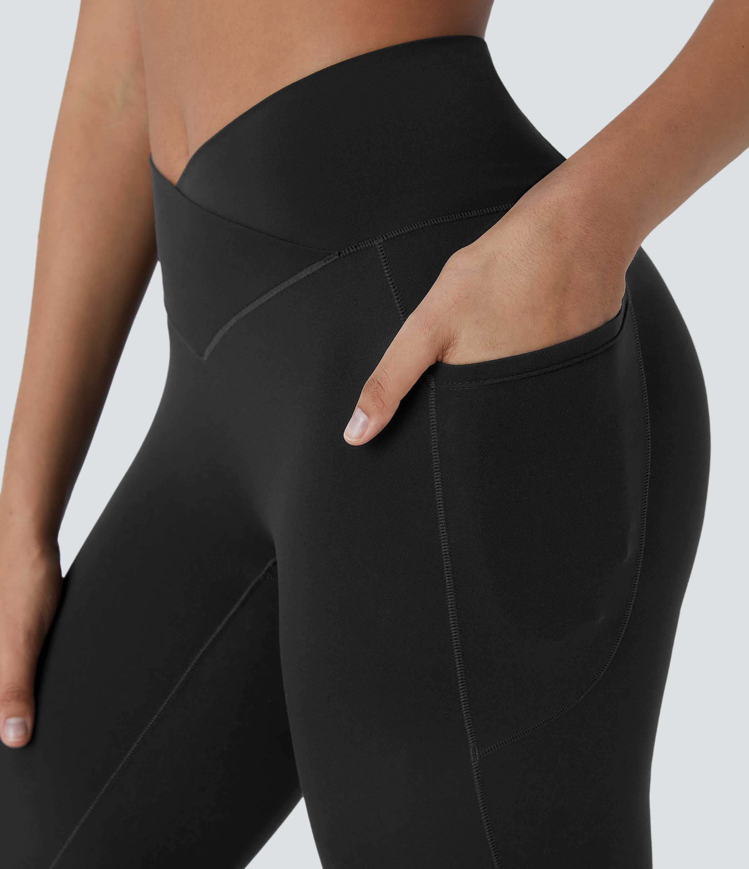 Halara Softlyzeroв„ў High Waisted Crossover Pocket Capri Yoga Leggings  - Black - M gym leggings leggings with pockets leggings with butt lift 