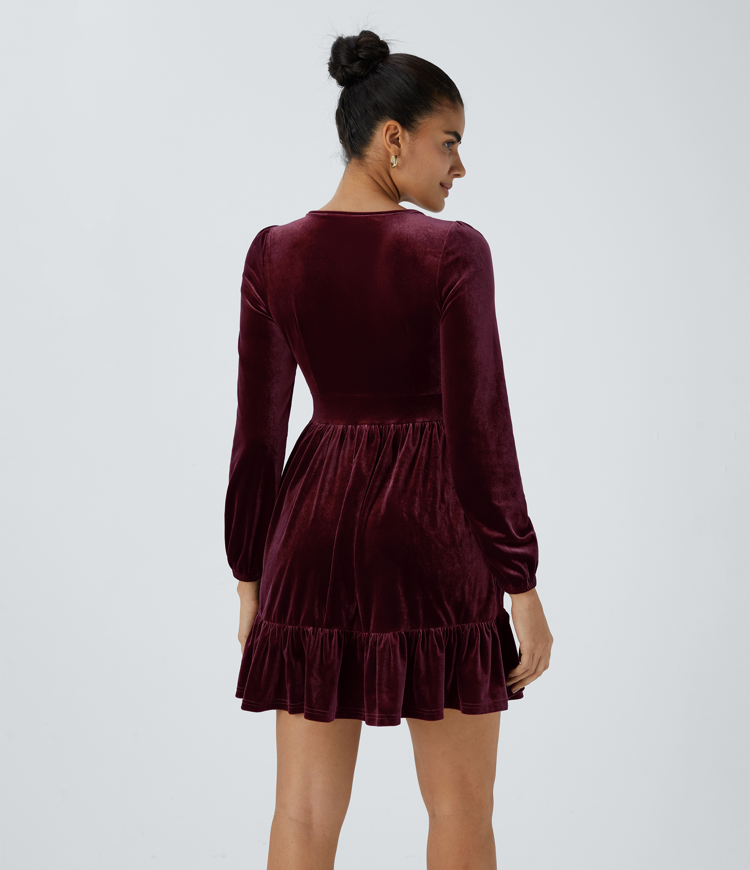 Halara Everyday Deep V Neck Ruffled Hem Velvet Mini Chill Party Dress Casual Dress - Dusky purple - L slip dress beach dress ruched dress 