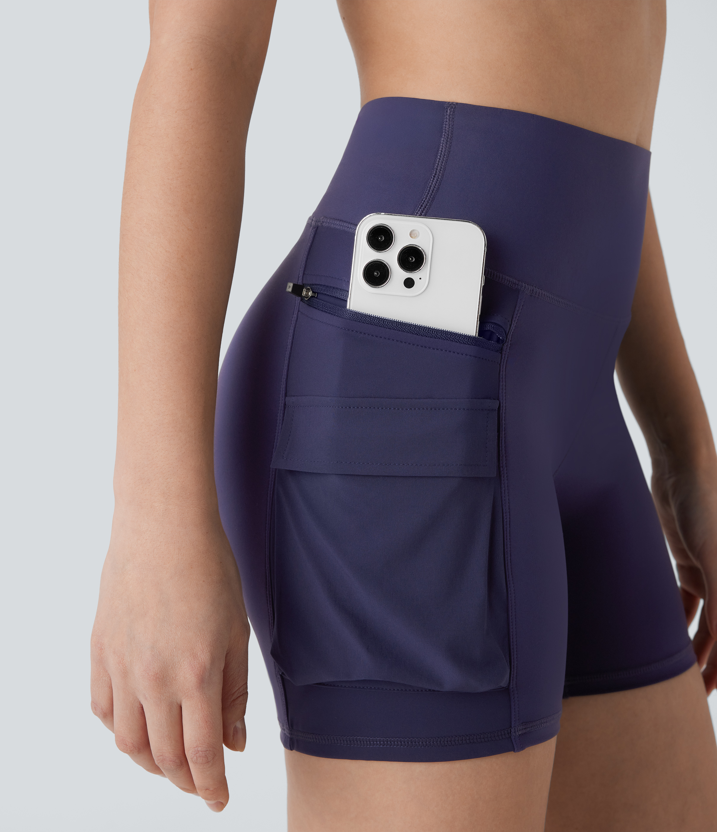 Halara Breezefulв„ў High Waisted Multiple Pockets Quick Dry Hiking Biker Shorts 5``  - Peacoat - XS biker shorts women black biker shorts 