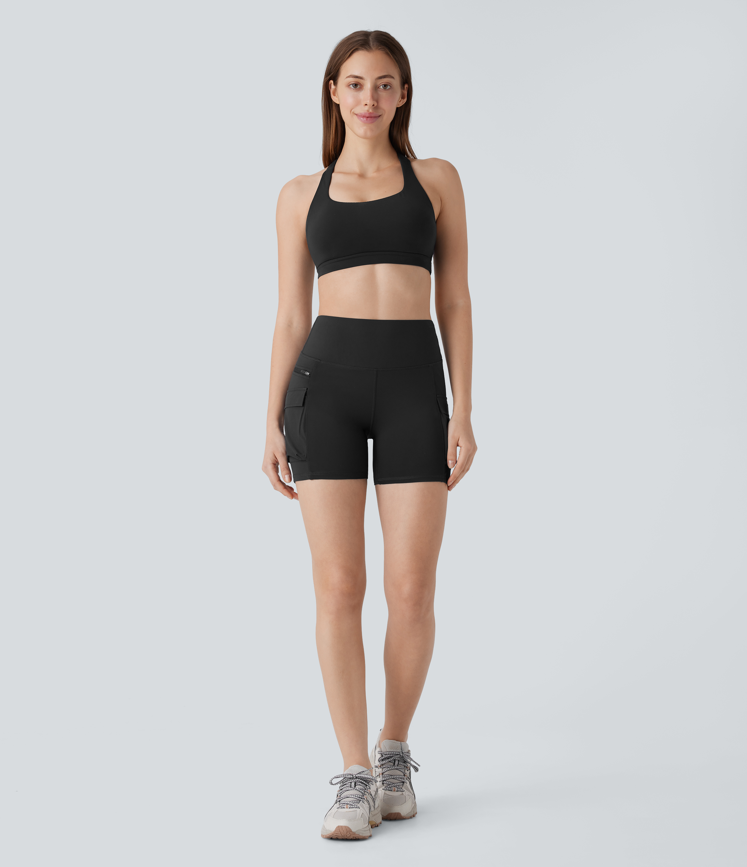 Halara Breezefulв„ў High Waisted Multiple Pockets Quick Dry Hiking Biker Shorts 5``  - Black - L biker shorts women black biker shorts 