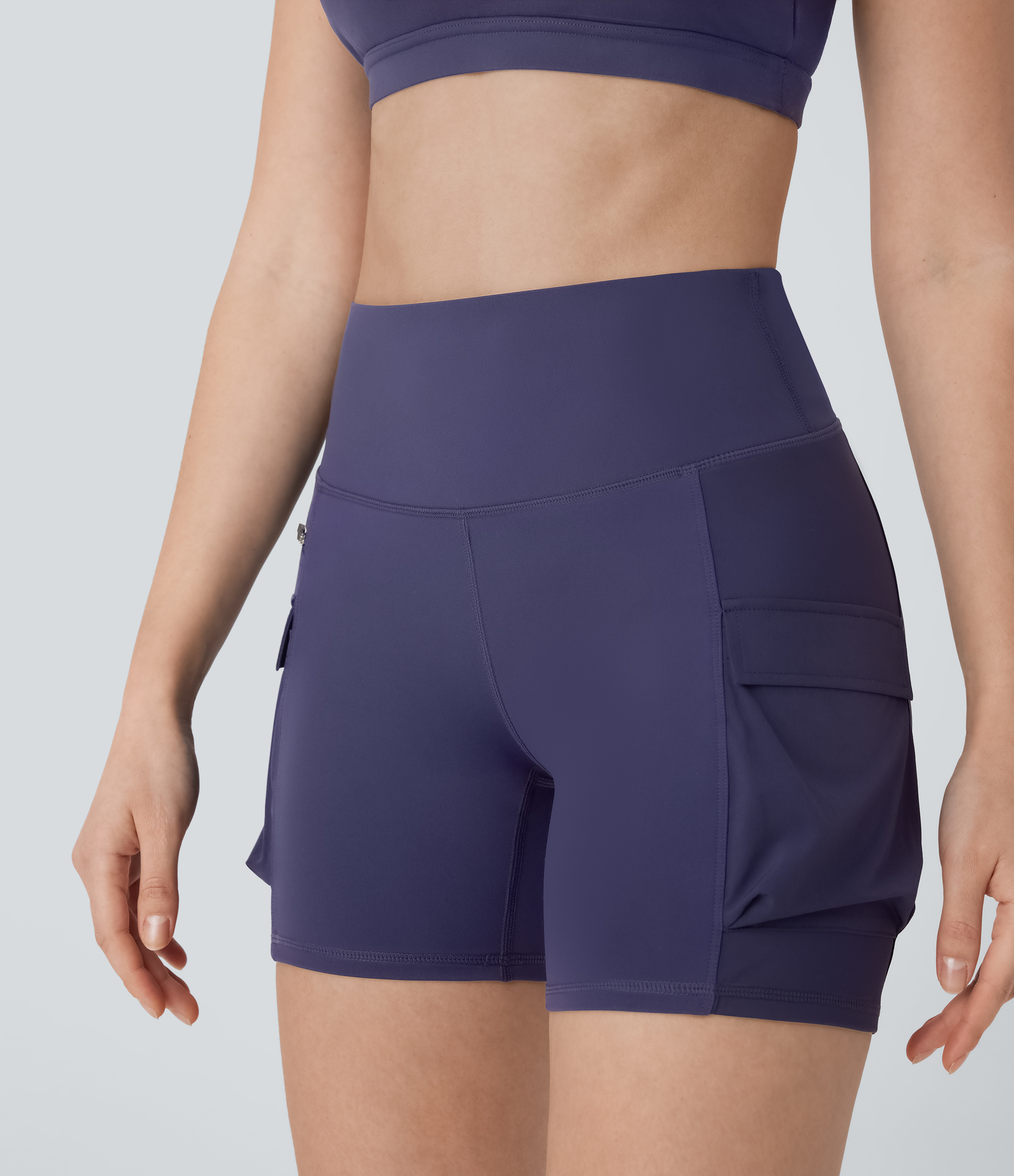 Halara Breezefulв„ў High Waisted Multiple Pockets Quick Dry Hiking Biker Shorts 5``  - Peacoat - XS biker shorts women black biker shorts 