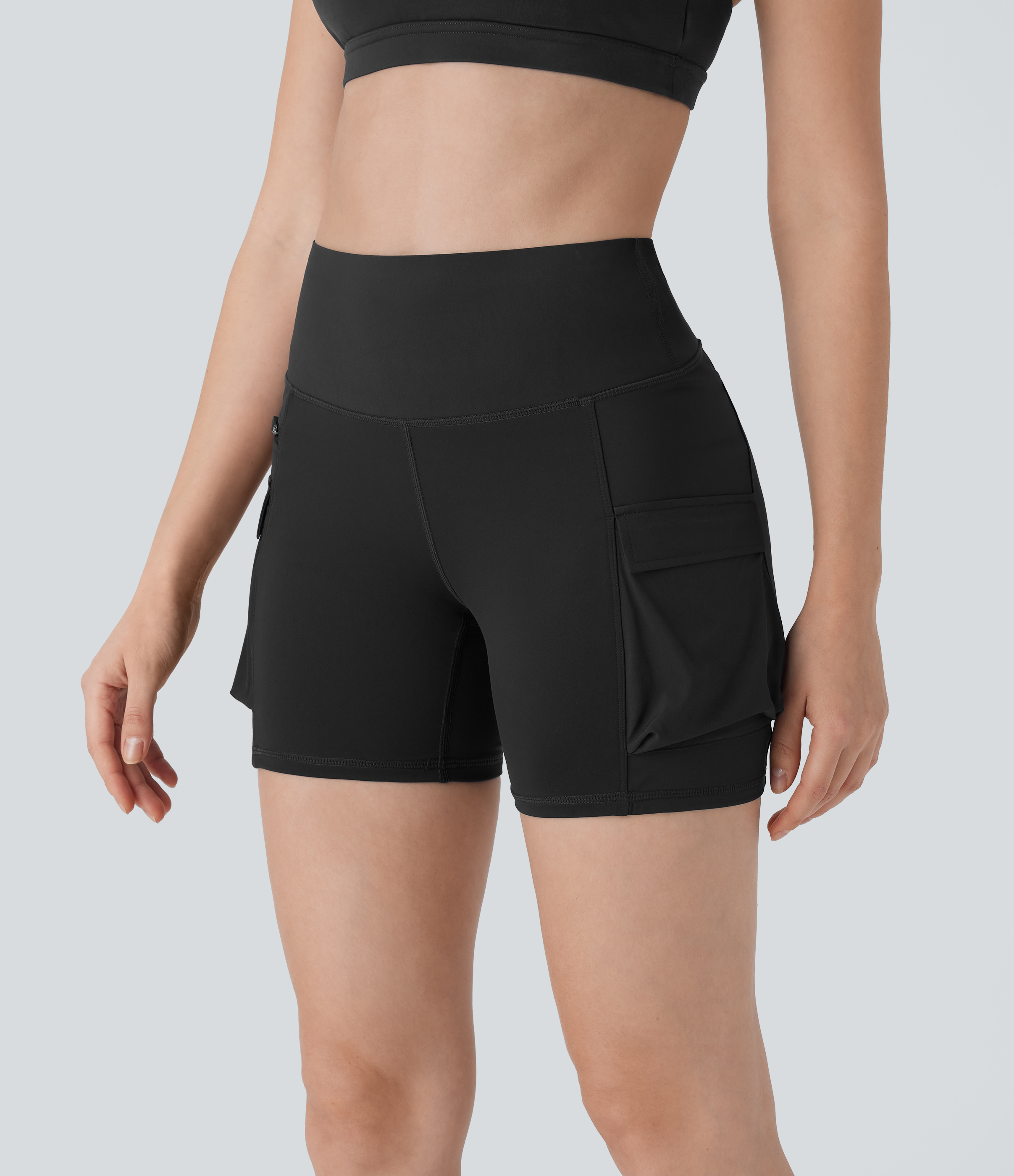 Halara Breezefulв„ў High Waisted Multiple Pockets Quick Dry Hiking Biker Shorts 5``  - Black - L biker shorts women black biker shorts 