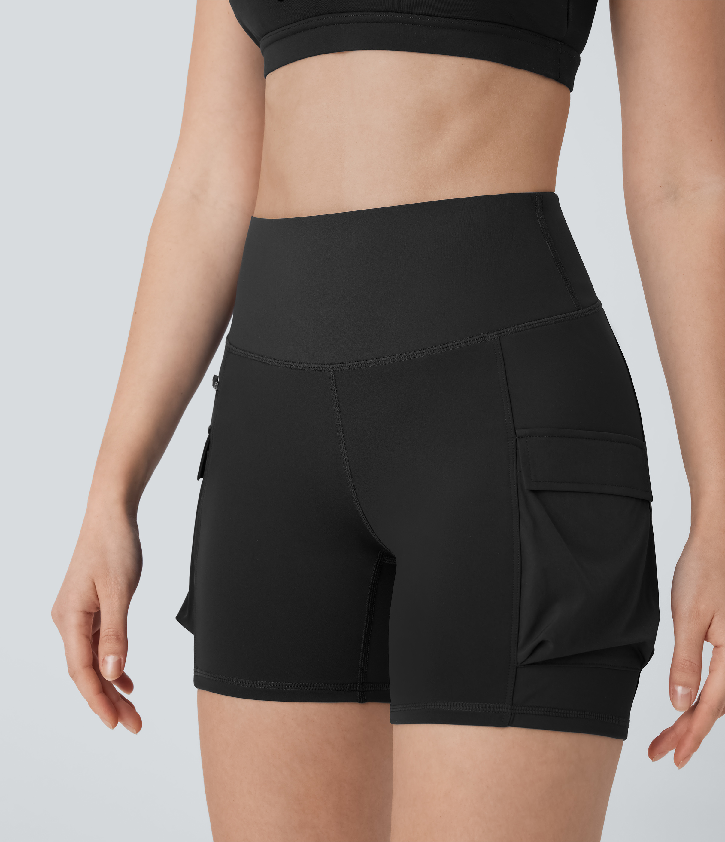 Halara Breezefulв„ў High Waisted Multiple Pockets Quick Dry Hiking Biker Shorts 5``  - Black - L biker shorts women black biker shorts 