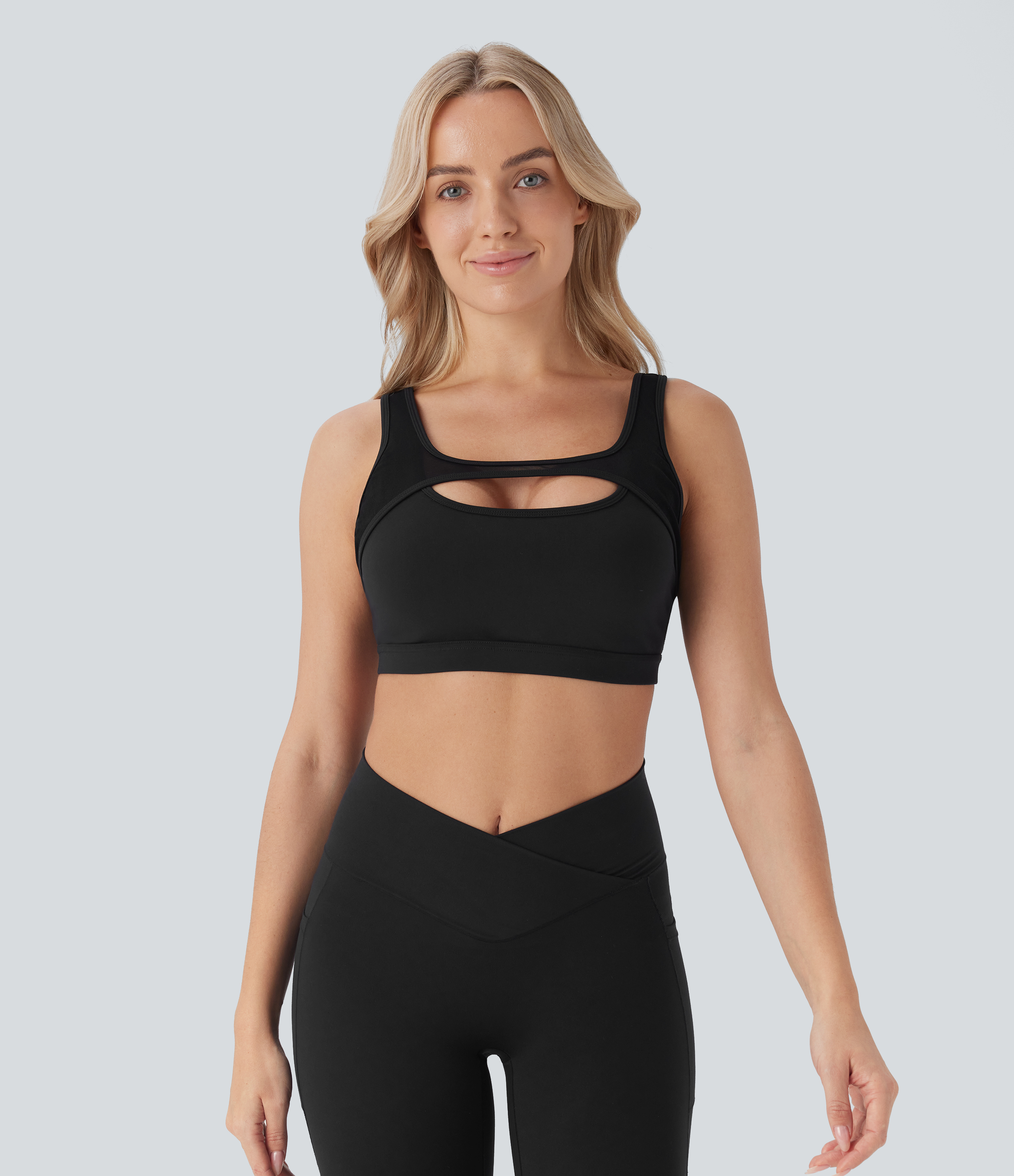 Halara Softlyzeroв„ў Plush Low Support Backless Crisscross Contrast Mesh Yoga Sports Bra  - Black - XS push up bra strapless bra backless bra 