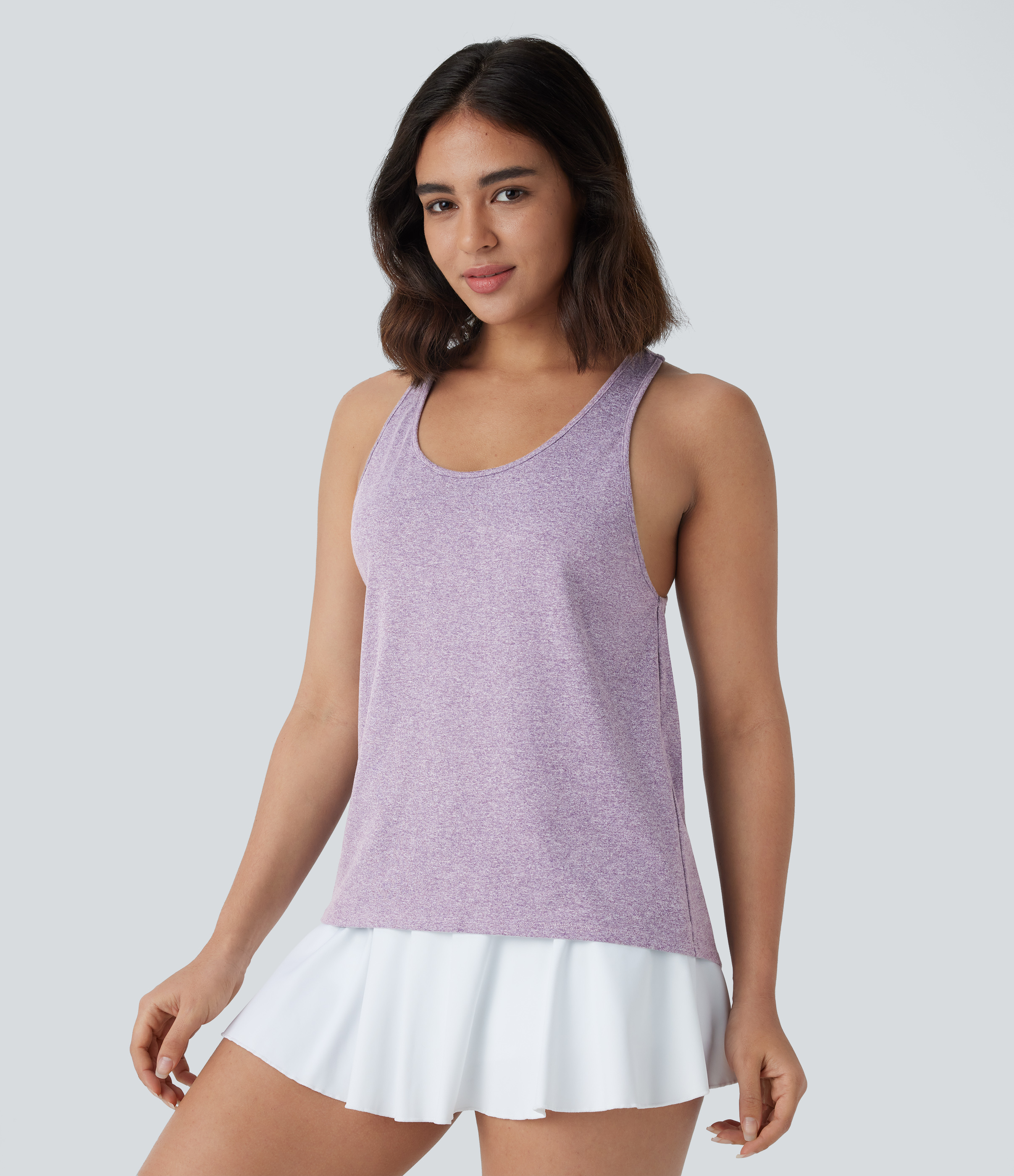 Halara U Neck Backless Cut Out Pickleball Tank Top Tank Top - Purple Ash Floral Yarn - S golf tops halter top tunic tops sleeveless tops 