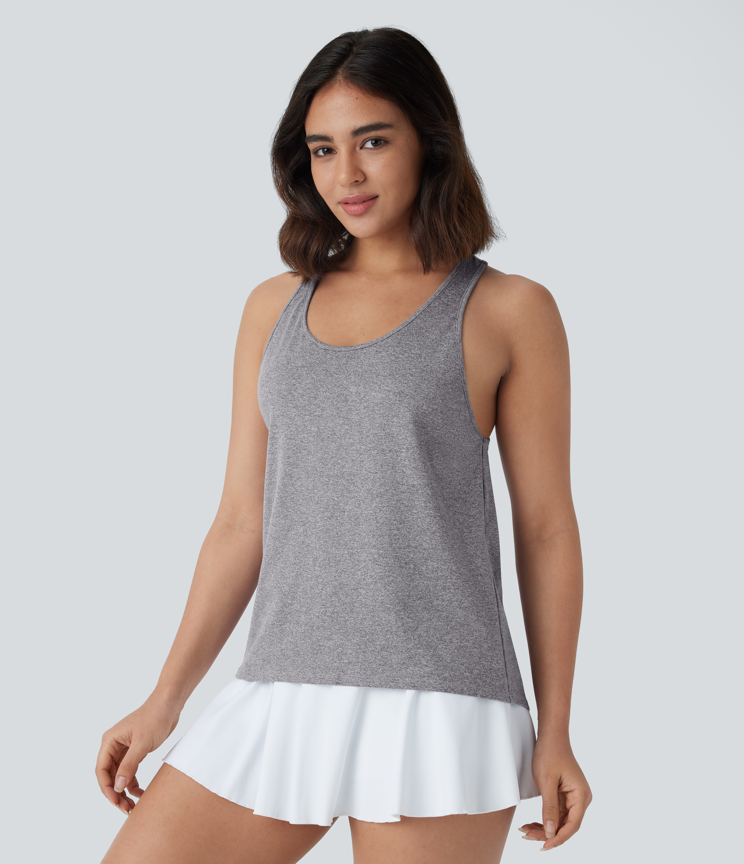 Halara U Neck Backless Cut Out Pickleball Tank Top Tank Top - Mottled Light Grey - M golf tops halter top tunic tops sleeveless tops 