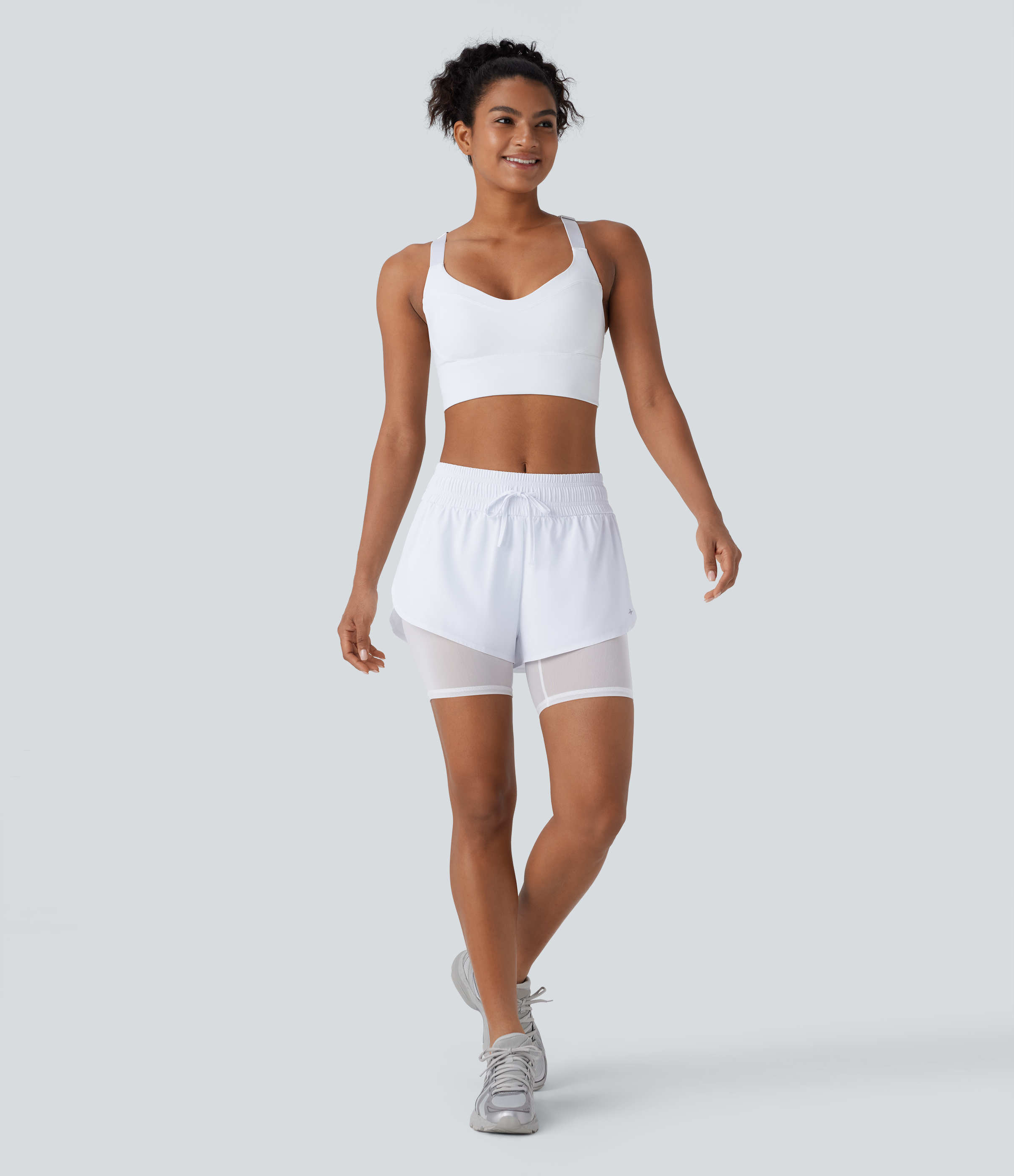 Halara Breezefulв„ў Mid Rise Drawstring Contrast Mesh Split 2-in-1 Side Pocket Quick Dry Running Shorts Gym Short - White - M booty shorts 