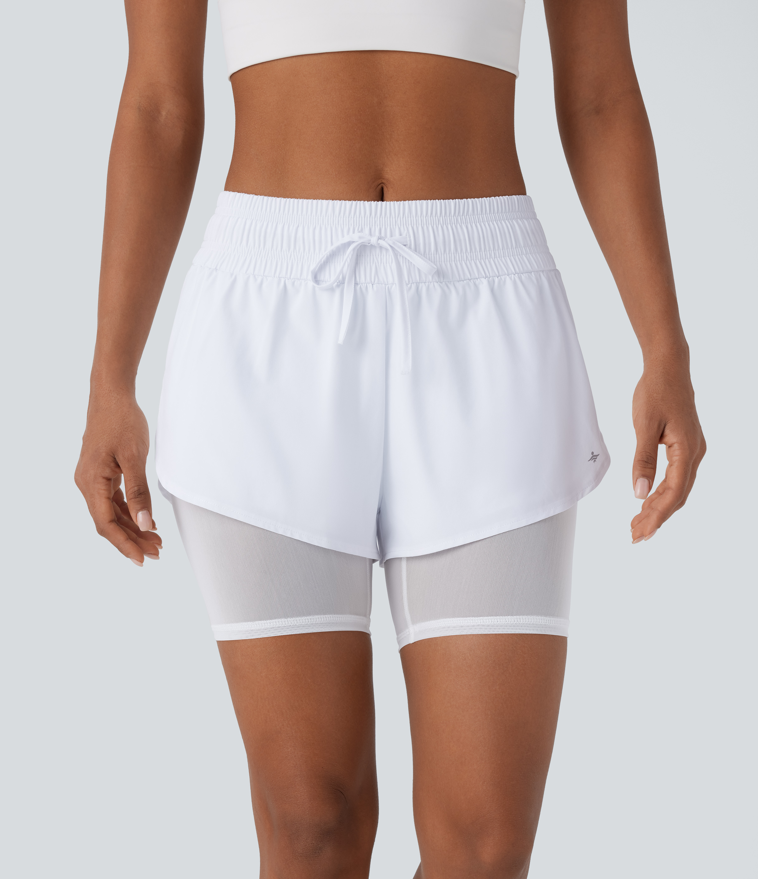 Halara Breezefulв„ў Mid Rise Drawstring Contrast Mesh Split 2-in-1 Side Pocket Quick Dry Running Shorts Gym Short - White - M booty shorts 