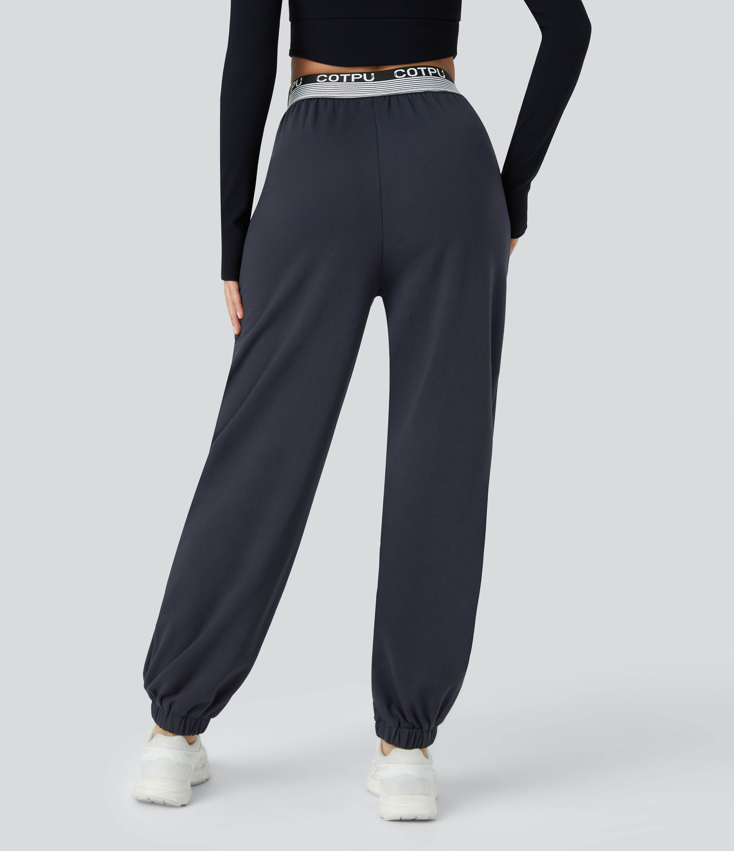 Halara Mid Rise Crossover Letter Print Side Pocket Pants  - Deep Dark Blue - XL 