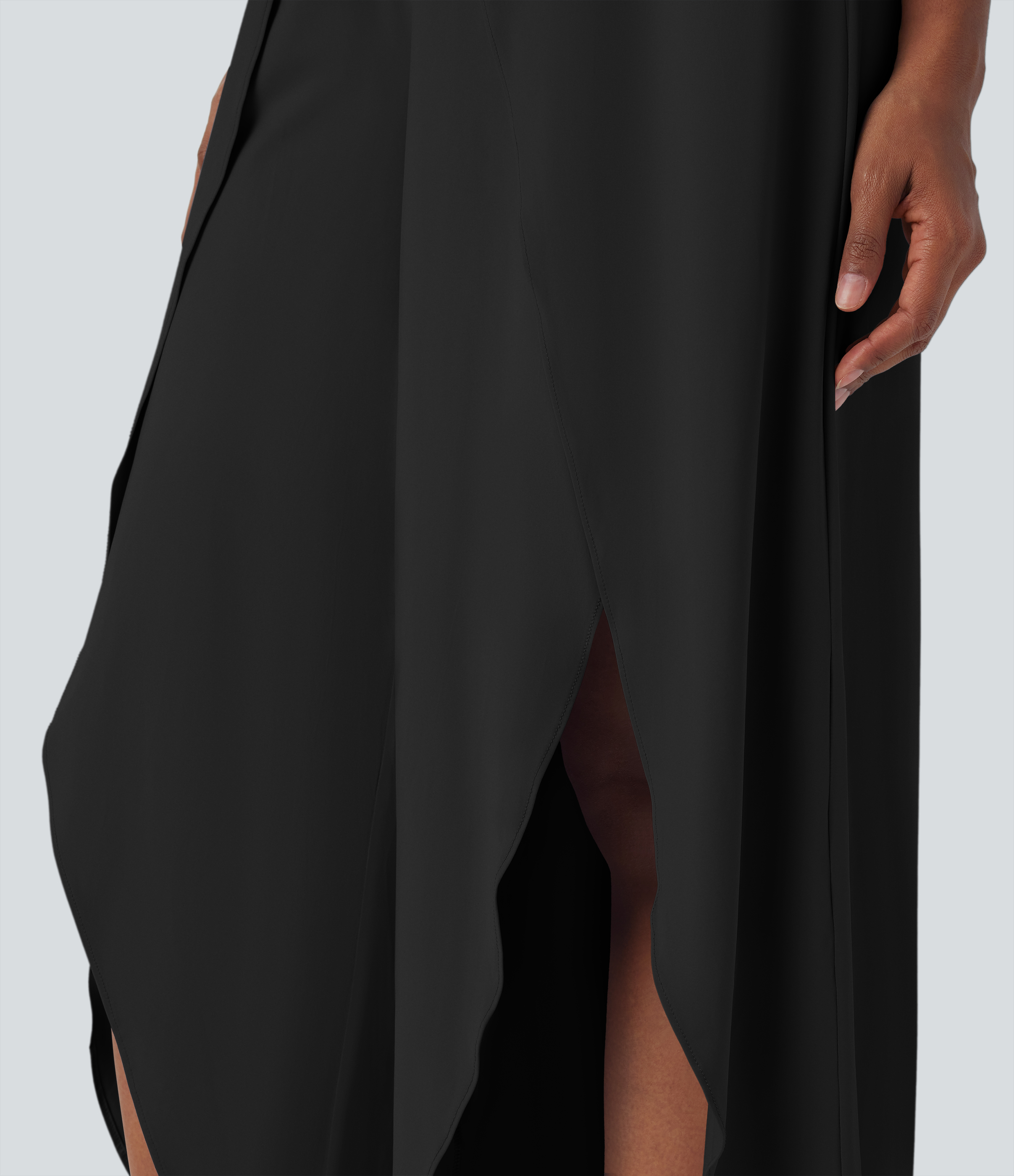 Halara High Waisted Back Waistband Pocket Palazzo Flowy Split Wide Leg Cool Touch Casual Pants  - Black - L(regular) 