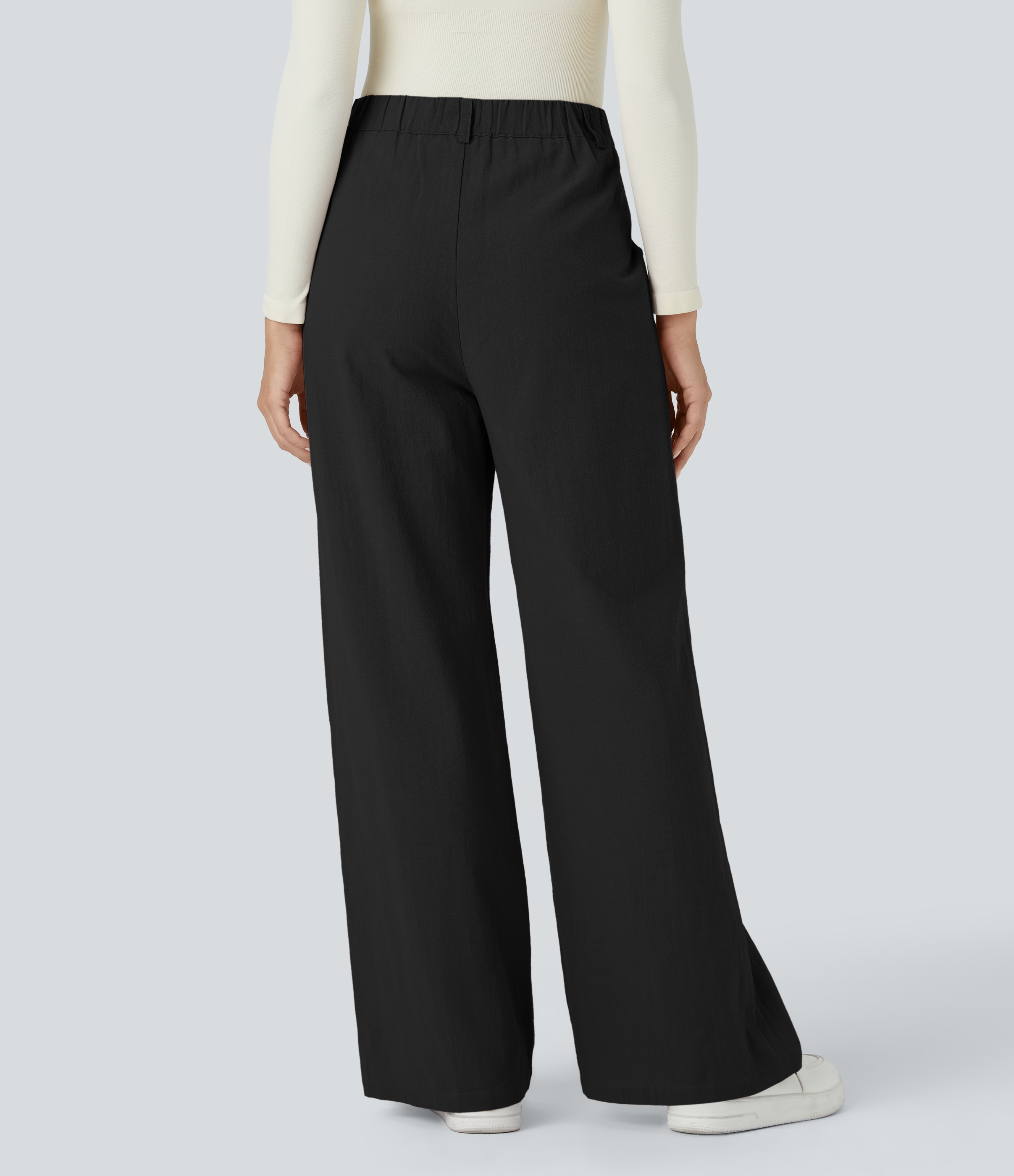 Halara High Waisted Button Zipper Side Flap Cargo Pocket Wide Leg Casual Cotton Pants  - Black - XS(regular) sweatpants jogger pants 