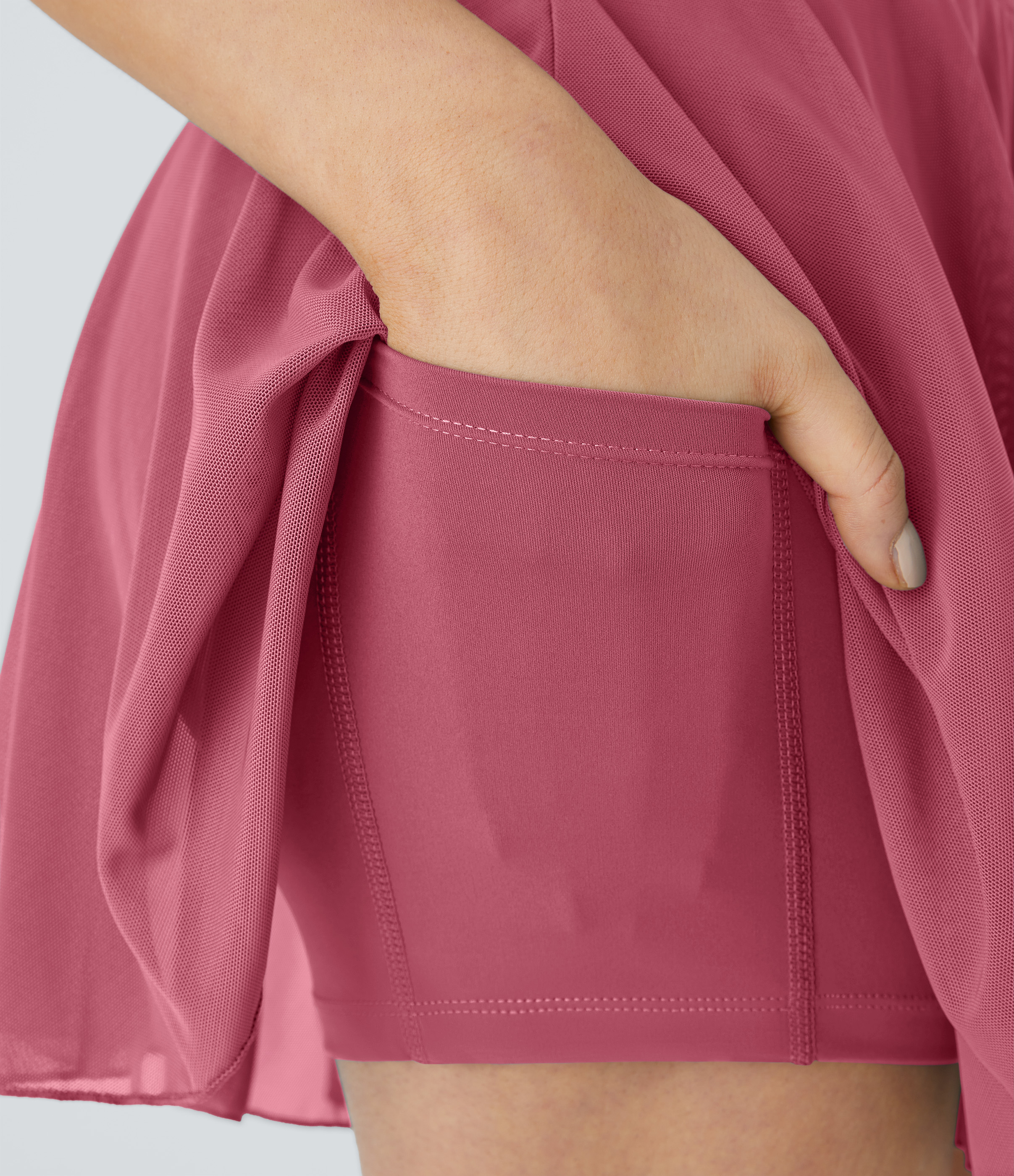 Halara High Waisted Drawstring Contrast Mesh 2-in-1 Side Pocket Flowy Mini Flare Casual Skirt  - Baroque Rose - XS midi skirt a line skirt 