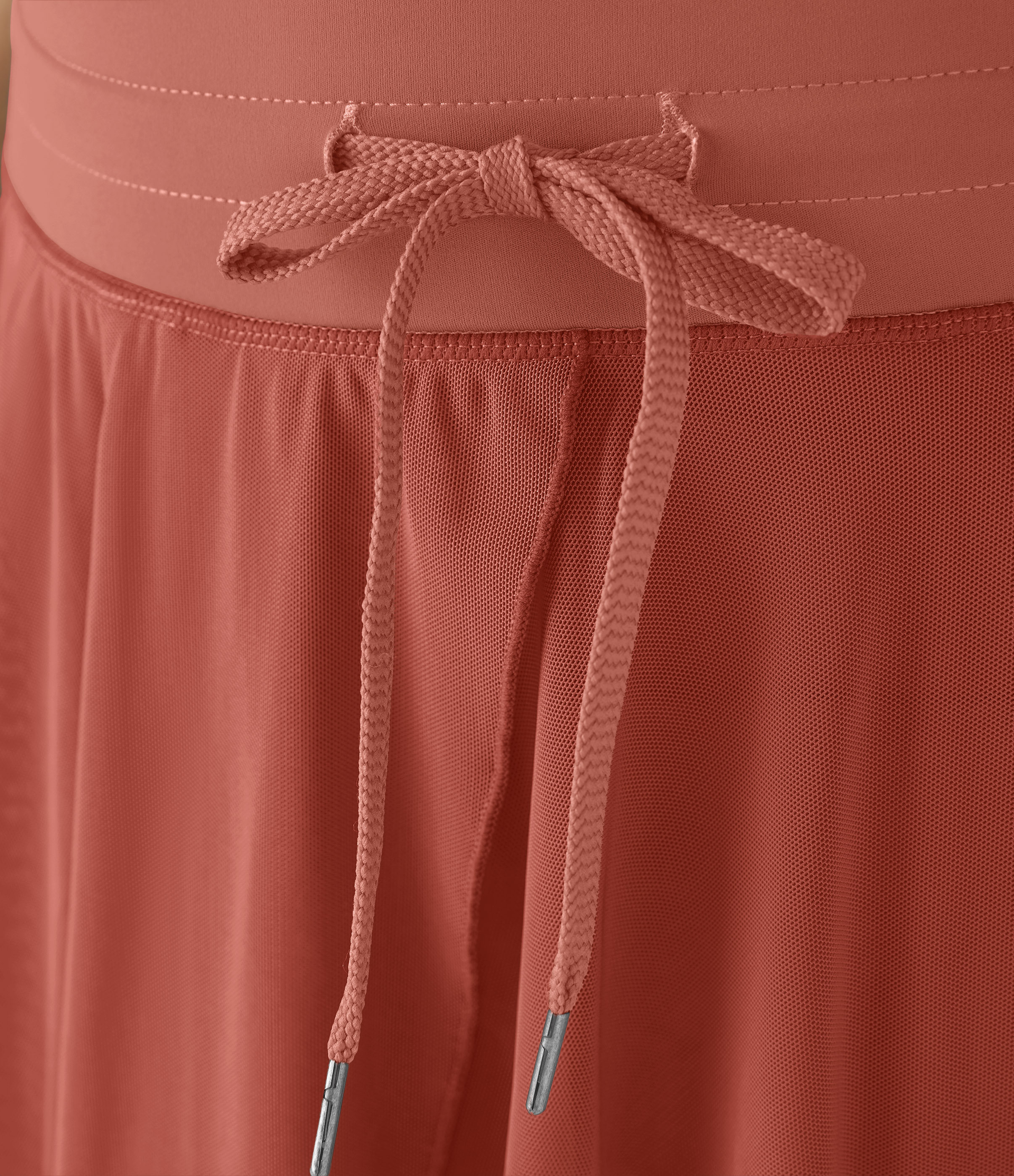 Halara High Waisted Drawstring Contrast Mesh 2-in-1 Side Pocket Flowy Mini Flare Casual Skirt  - Apricot Brandy - S midi skirt a line skirt 