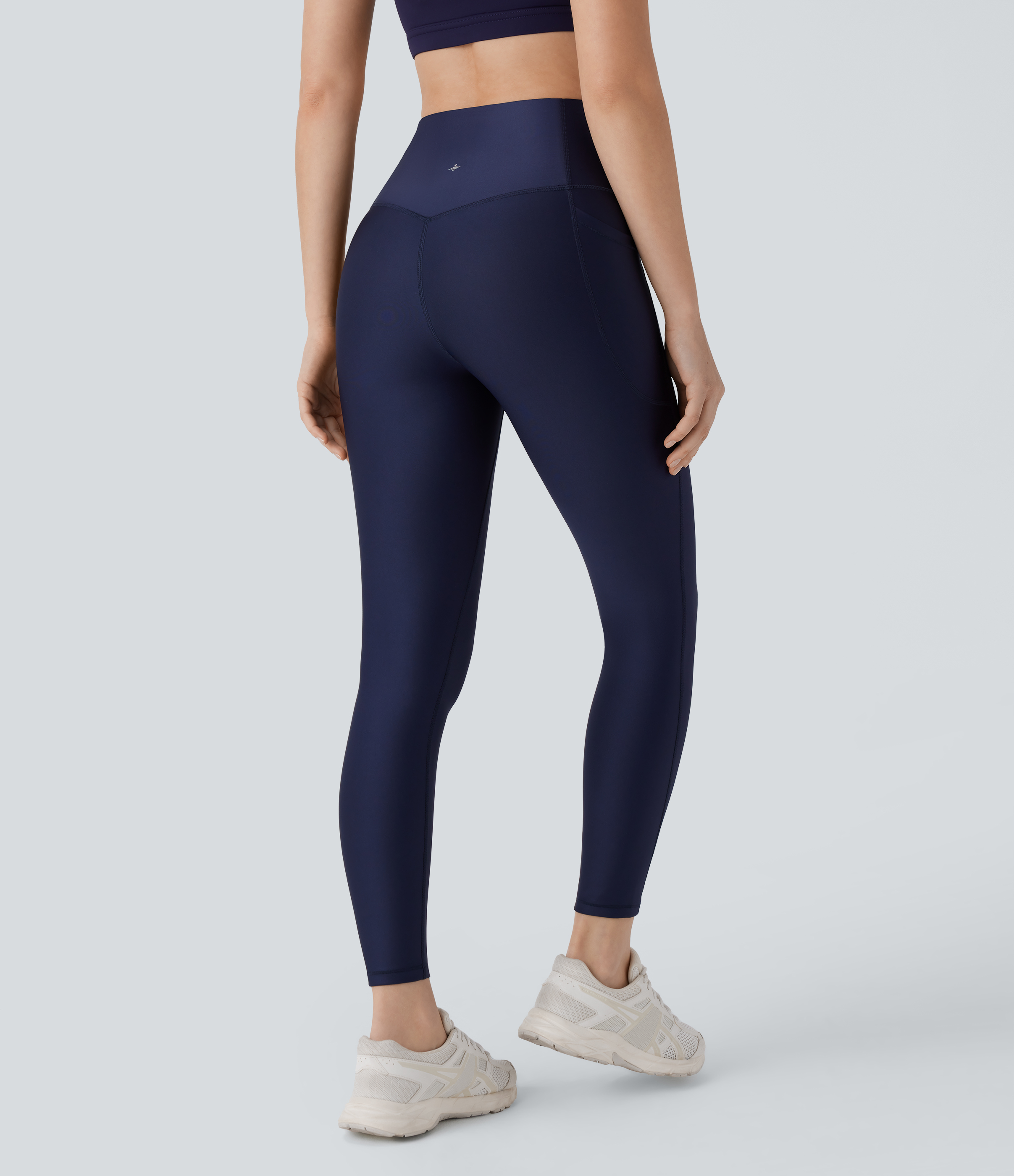Halara SoCinched High Waisted Tummy Control Side Pocket Sheen Workout Leggings  - Blue Nights - L(7/8) gym leggings leggings with pockets 