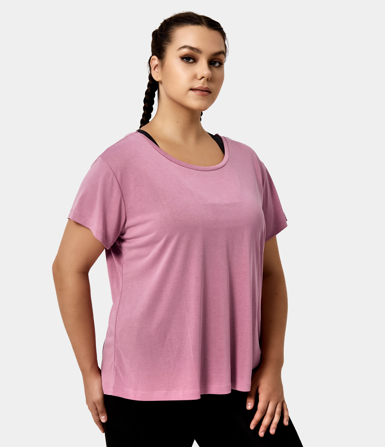 

Halara Round Neck Crisscross Plain Plus Size Sports Top - Lemonade Pink