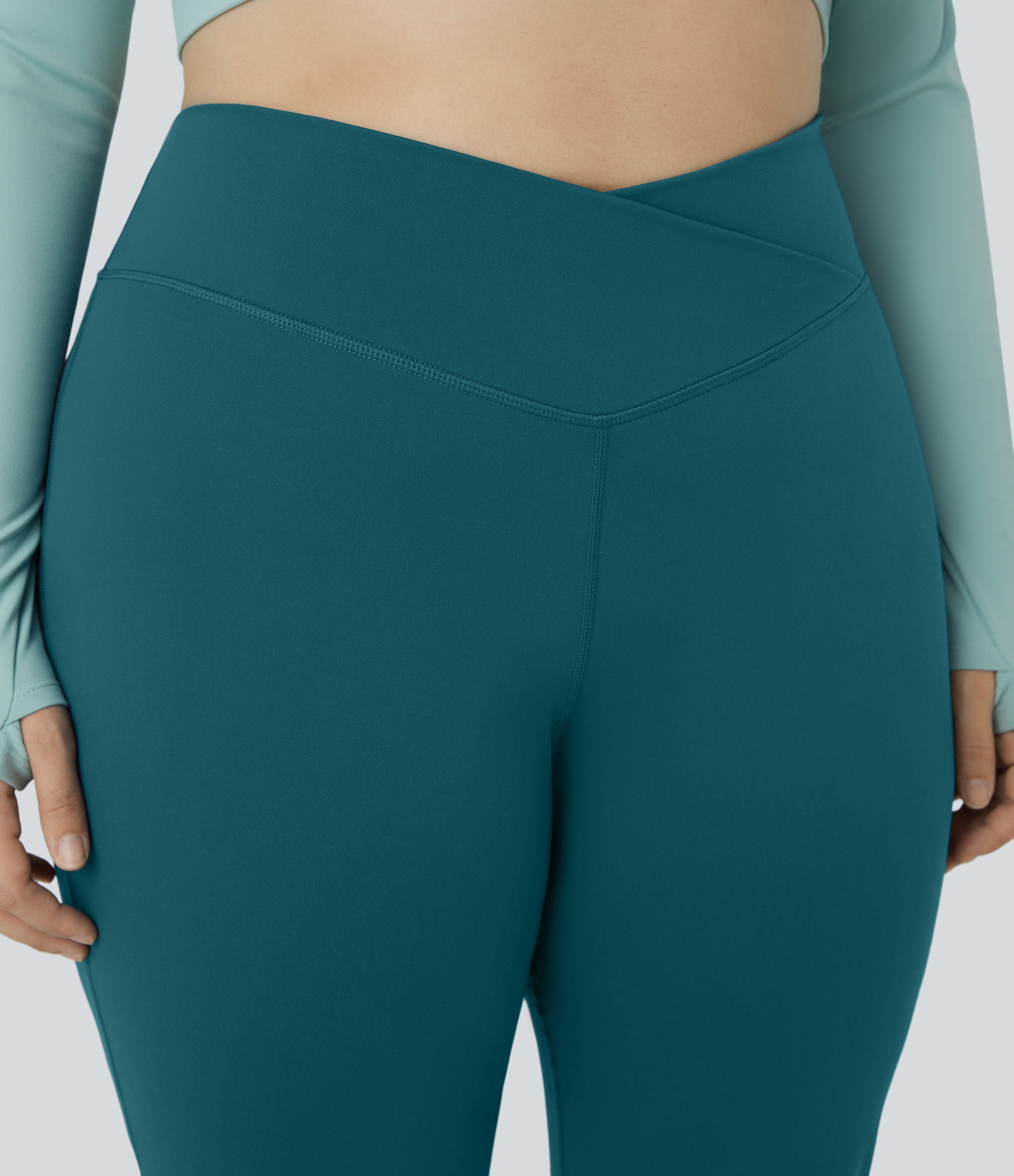 Halara High Waisted Crossover Full Length Flare Plus Size Leggings  - Atlantic Deep - 2X 