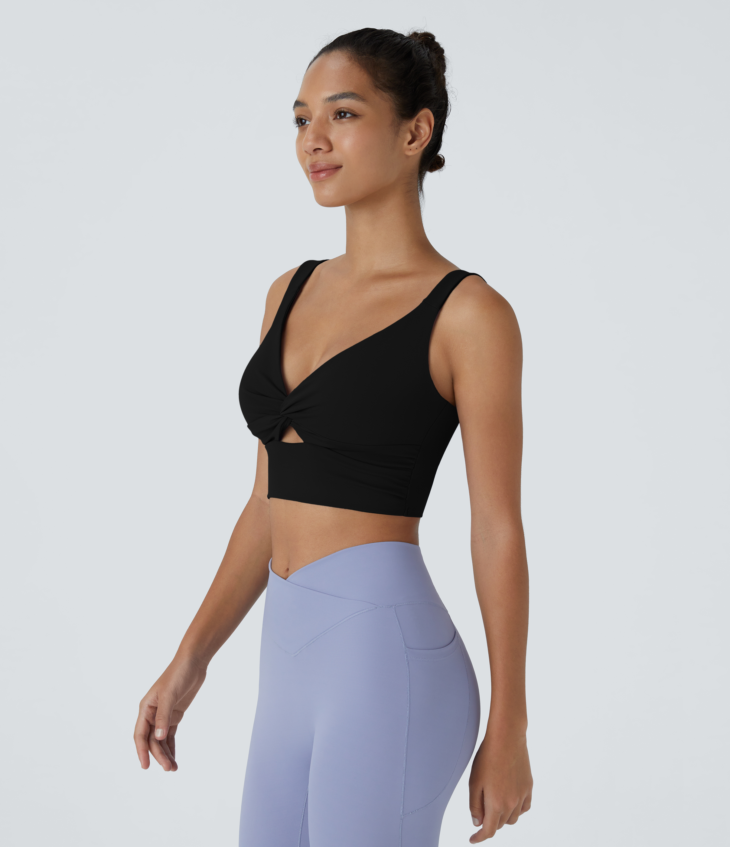 Halara Cloudfulв„ў Air Fabric Low Support Twisted Cut Out Backless Cool Touch Barre Ballet Dance Sports Bra  - Black - XS push up bra 