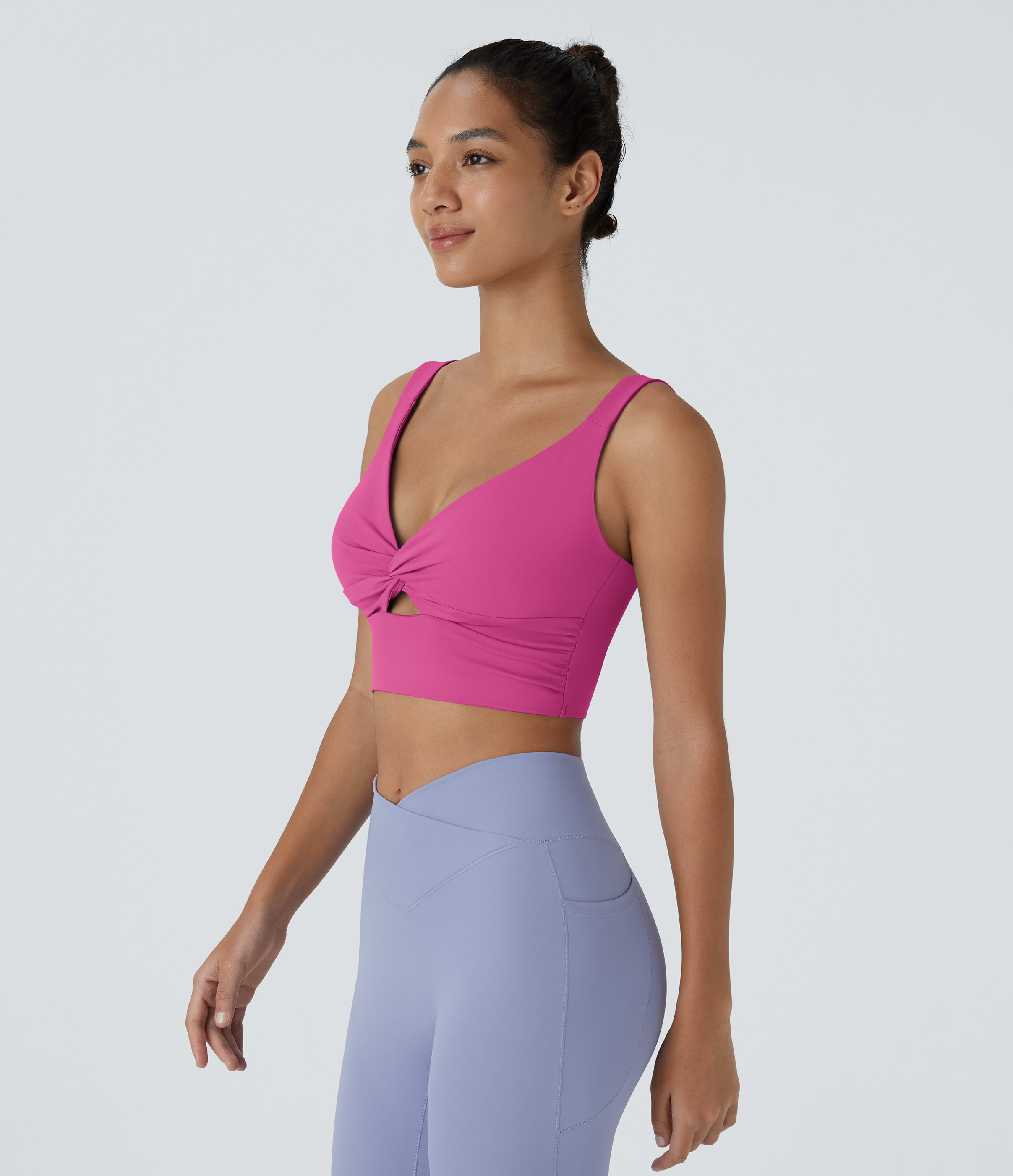 Halara Softlyzeroв„ў Airy Low Support Twisted Cut Out Backless Cool Touch Barre Ballet Dance Sports Bra-UPF50+  - Fuchsia Fedora - S 