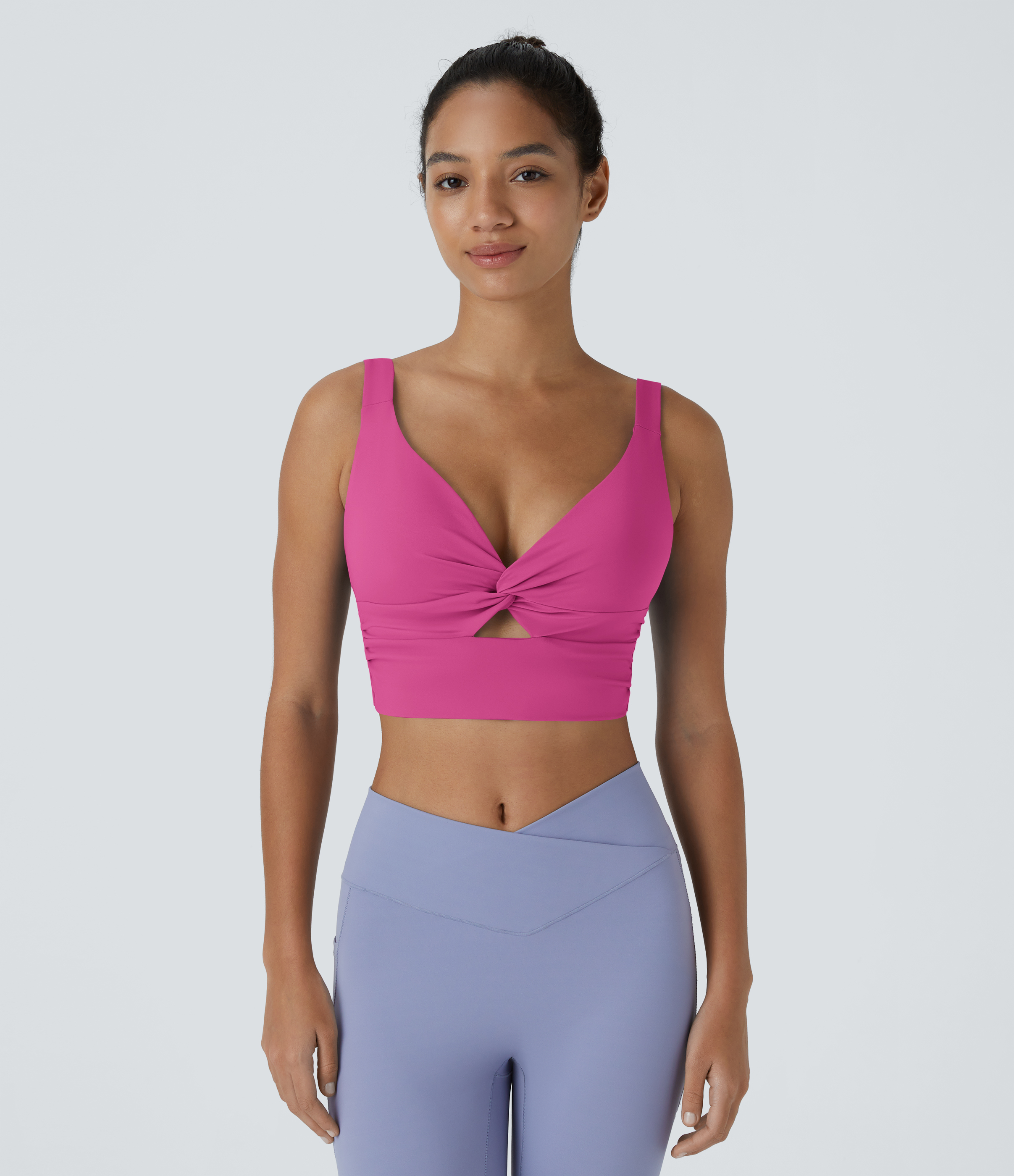Halara Softlyzeroв„ў Airy Low Support Twisted Cut Out Backless Cool Touch Barre Ballet Dance Sports Bra-UPF50+  - Fuchsia Fedora - S 