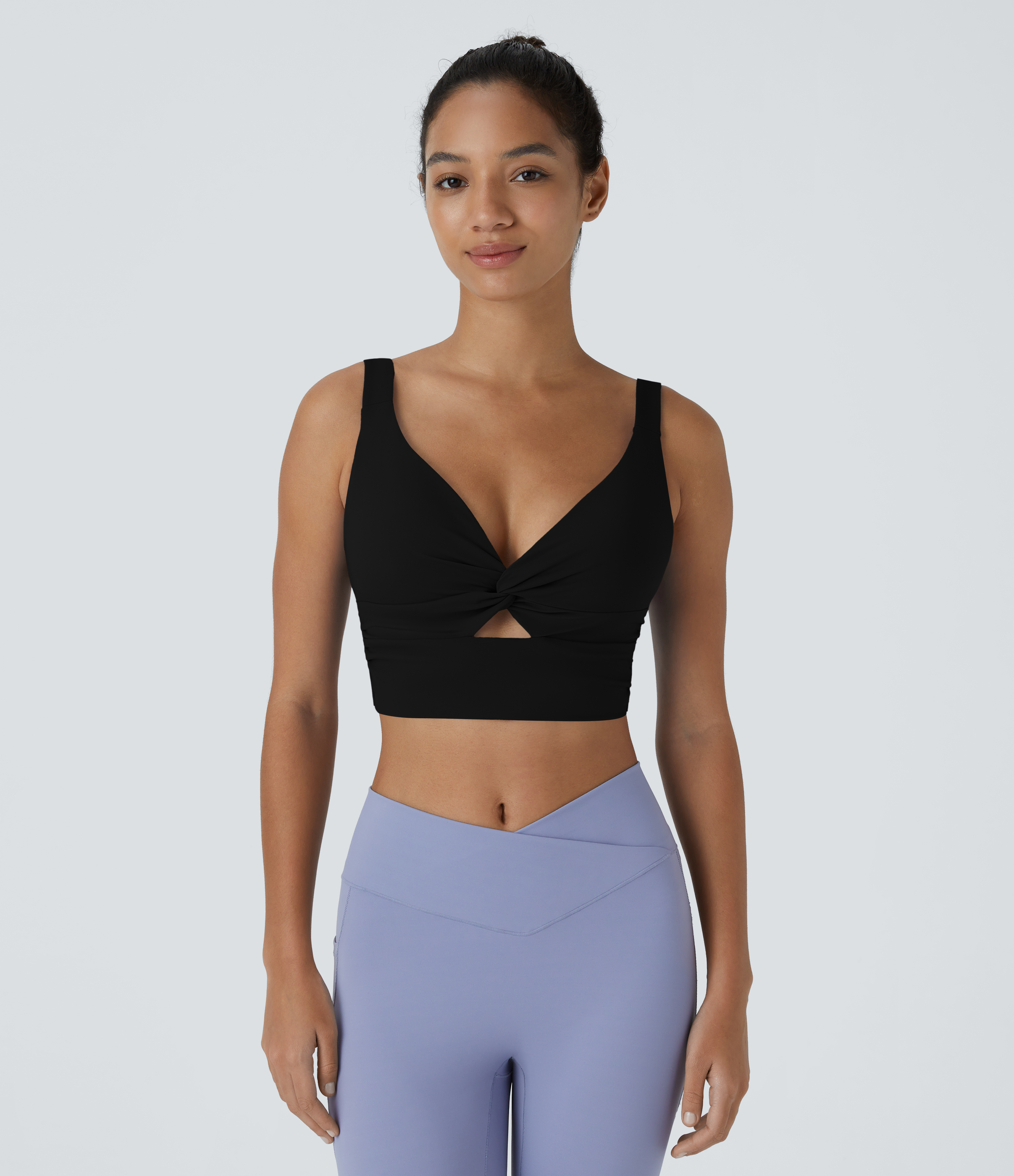 Halara Cloudfulв„ў Air Fabric Low Support Twisted Cut Out Backless Cool Touch Barre Ballet Dance Sports Bra  - Black - XS push up bra 